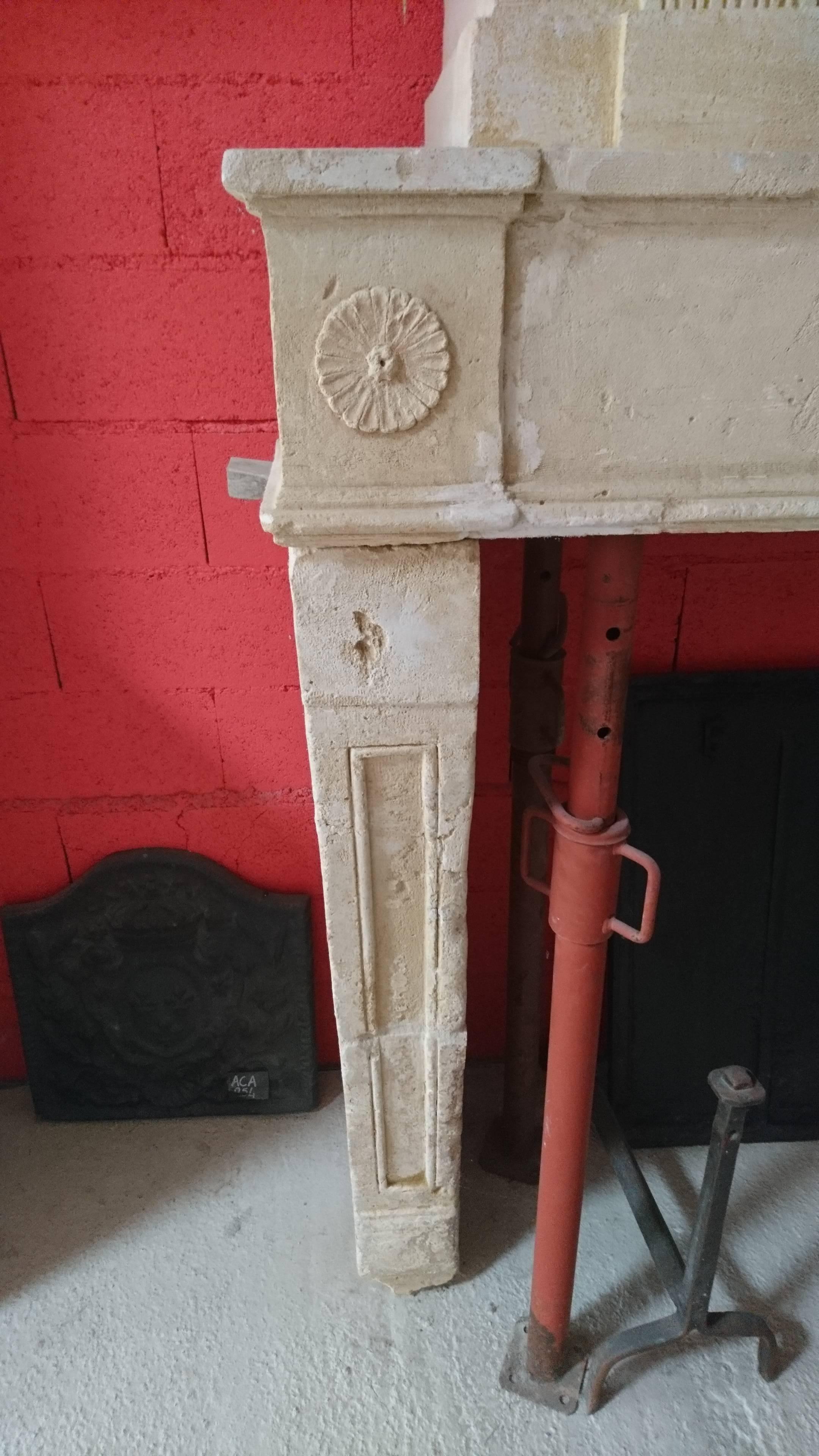 French 18th Century Louis XVI Fireplace with Trumeau Finely Hand-Sculpted in Limestone For Sale