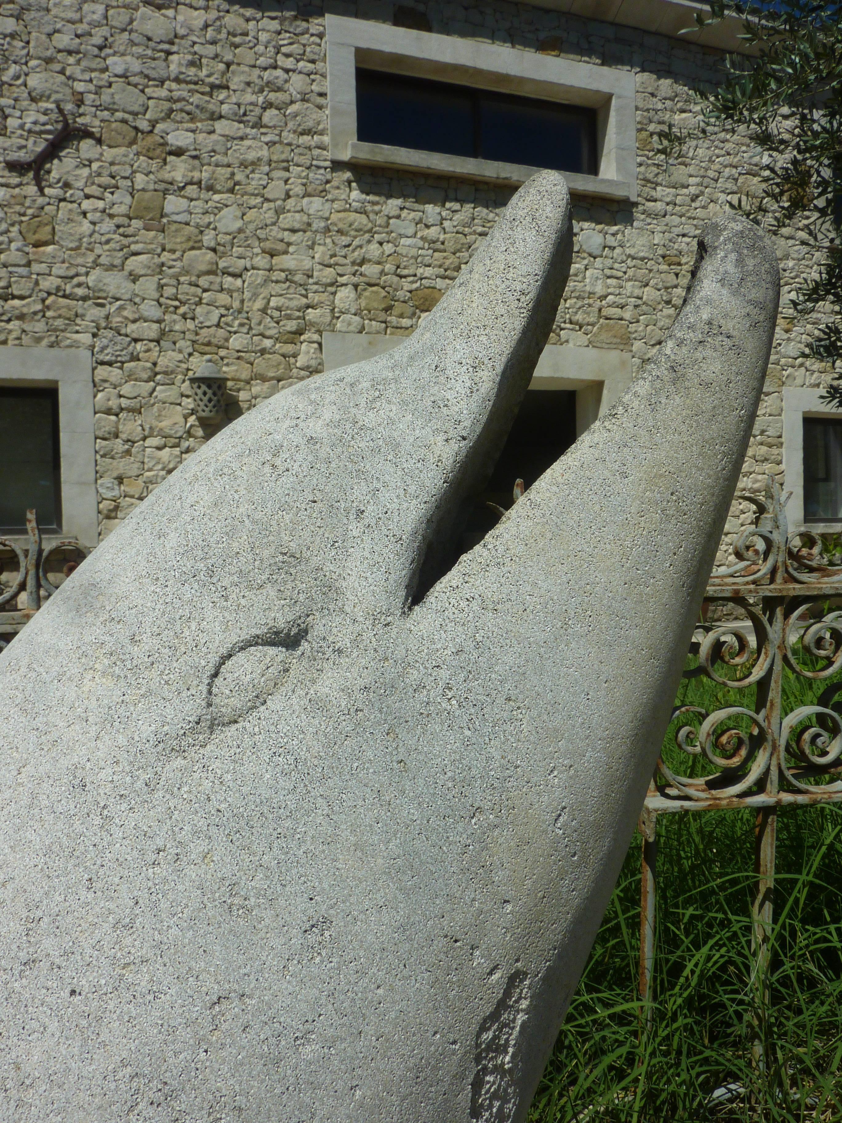 20th Century Hand-Sculpted Dolphin in French Natural Limestone, Provence For Sale 1