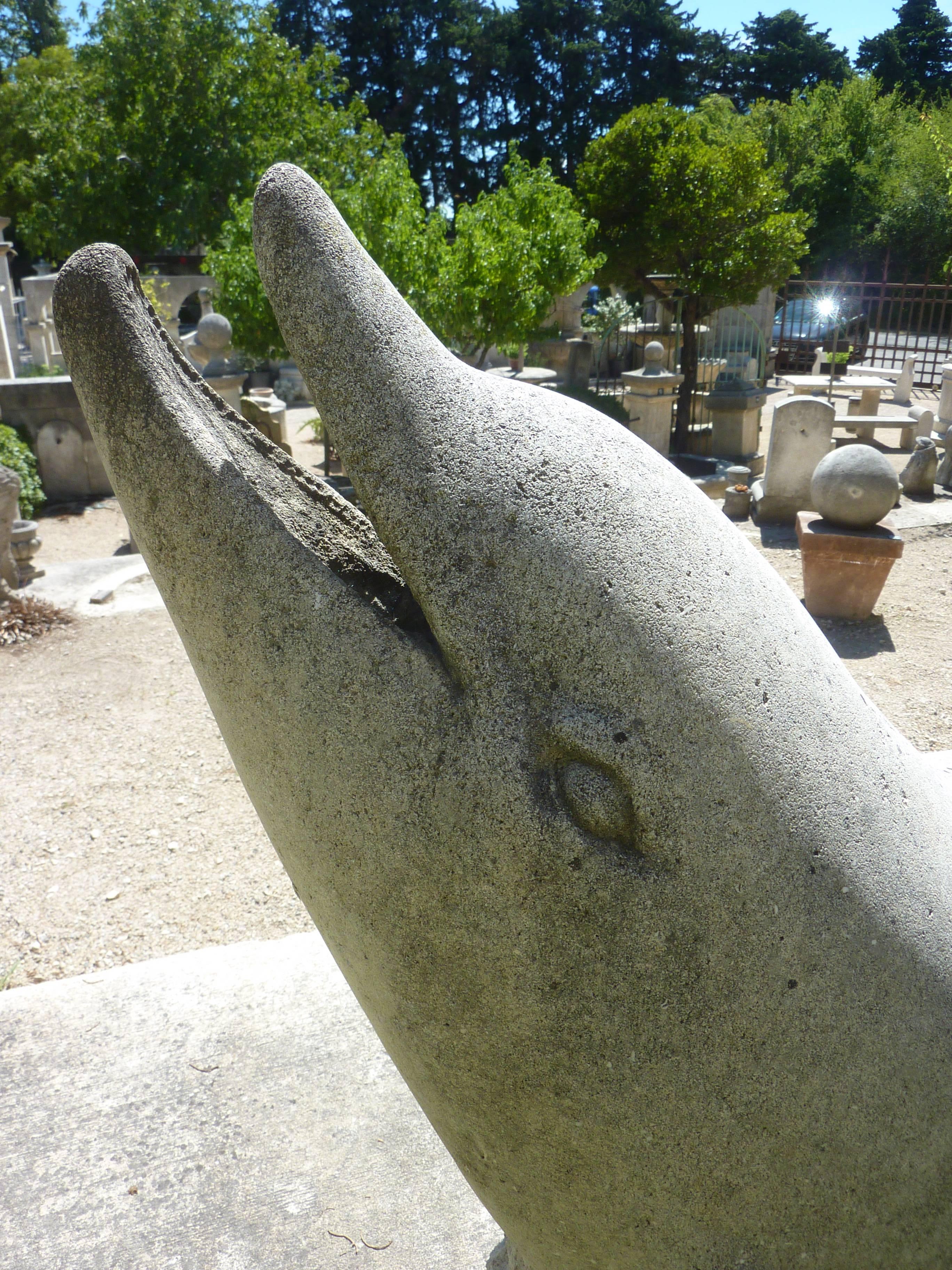20th Century Hand-Sculpted Dolphin in French Natural Limestone, Provence For Sale 2