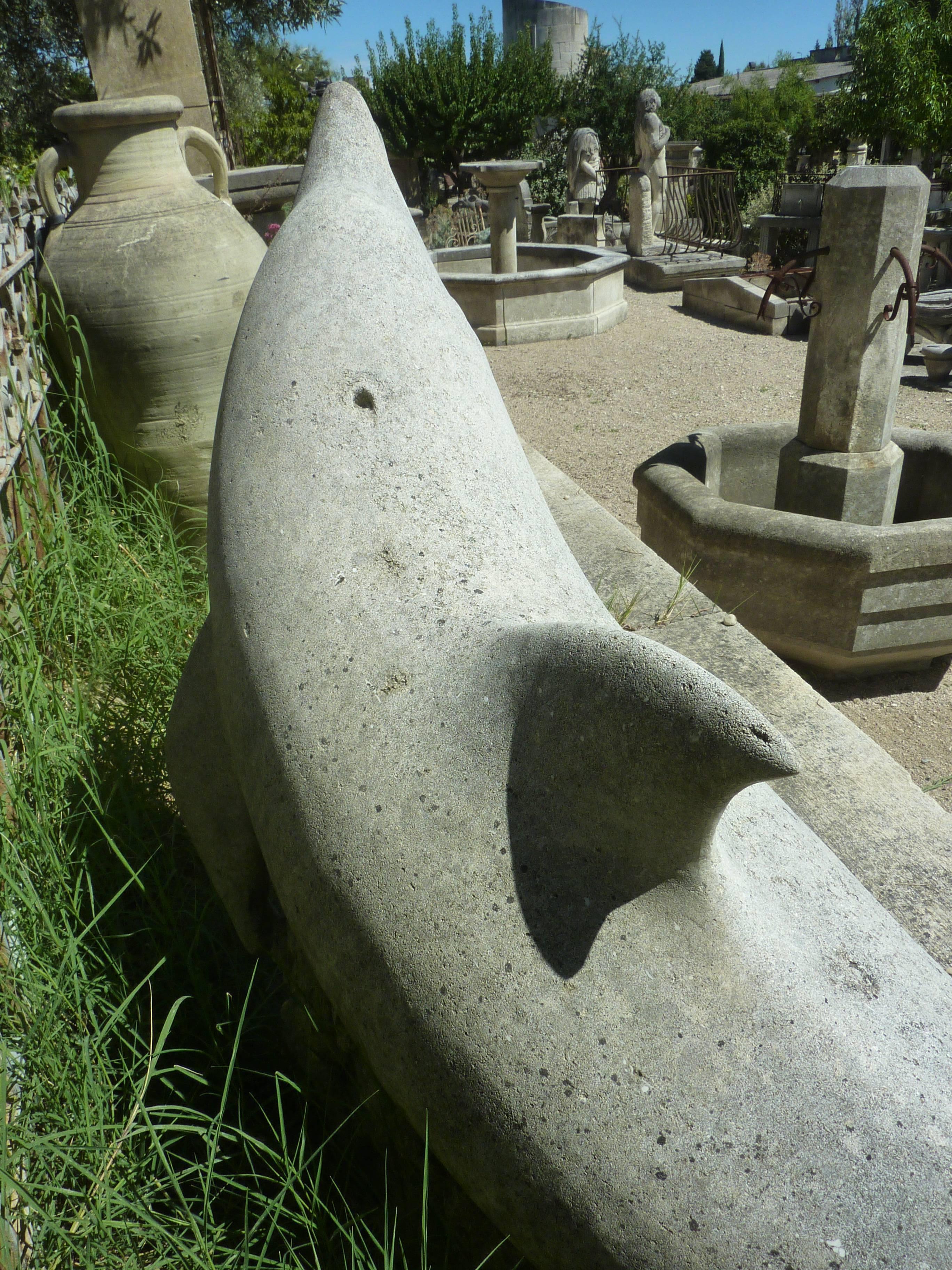 20th Century Hand-Sculpted Dolphin in French Natural Limestone, Provence For Sale 4