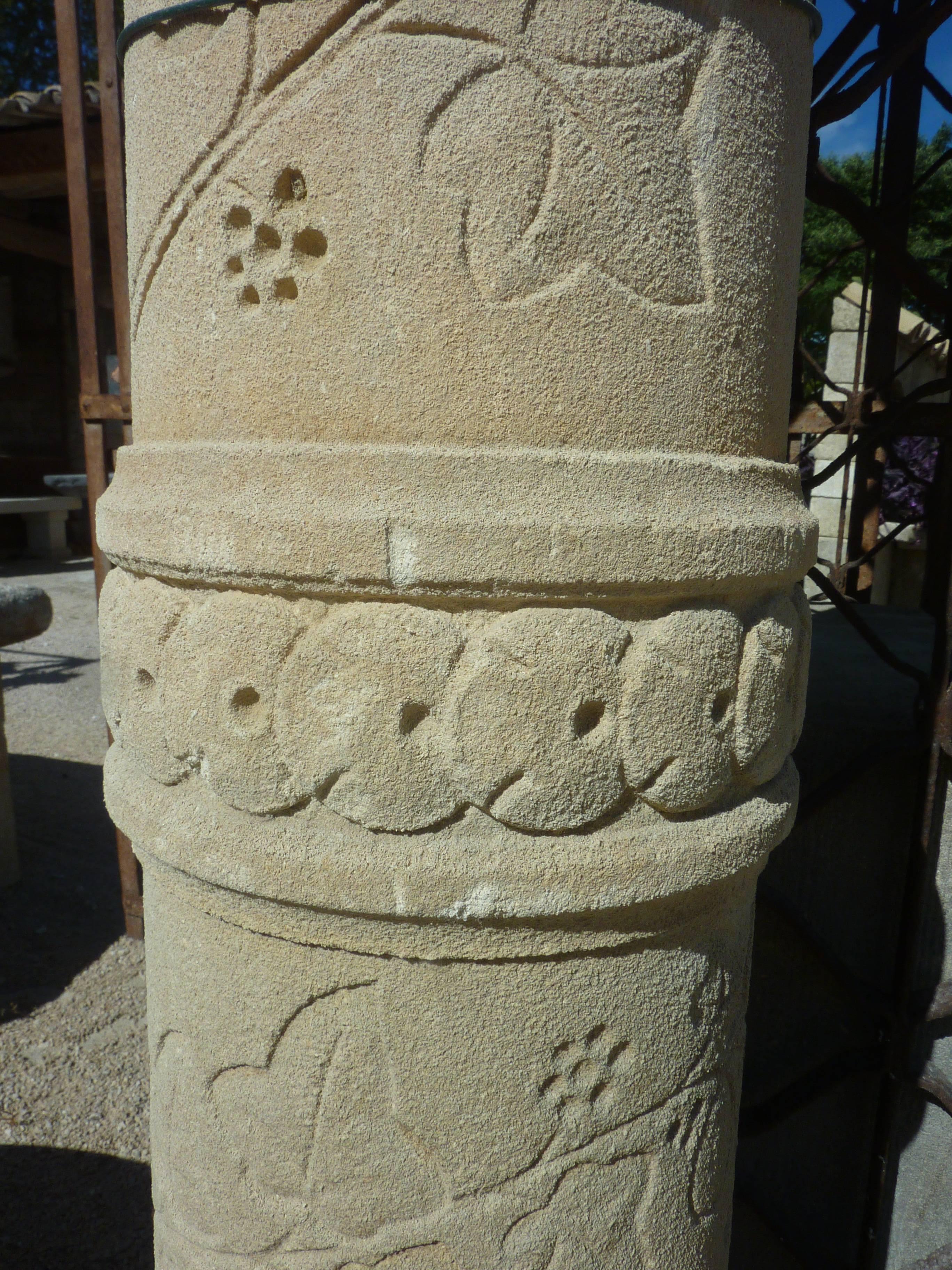 Limestone Rare Pair of Finely Hand-Sculpted Stone Columns, France