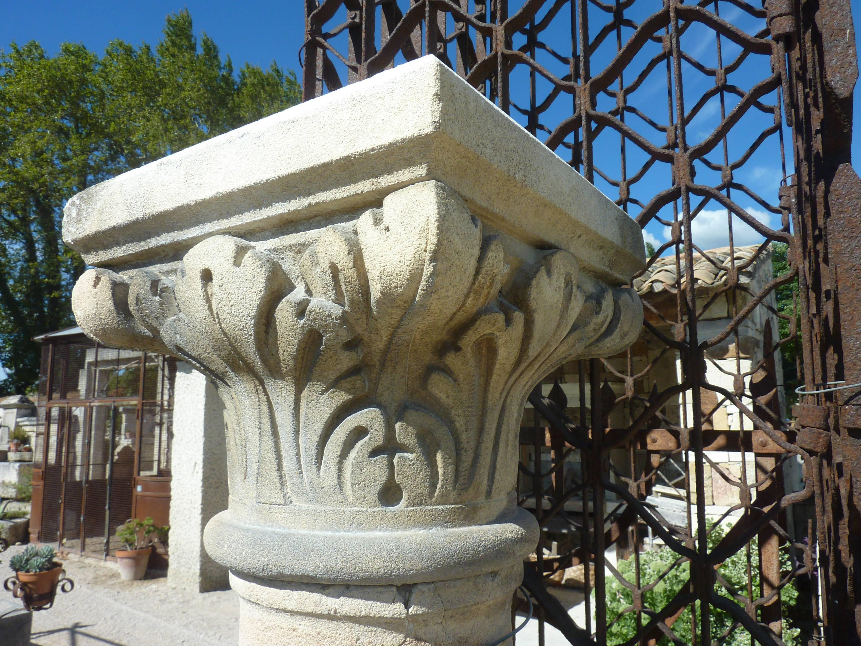 Rare Pair of Finely Hand-Sculpted Stone Columns, France 2