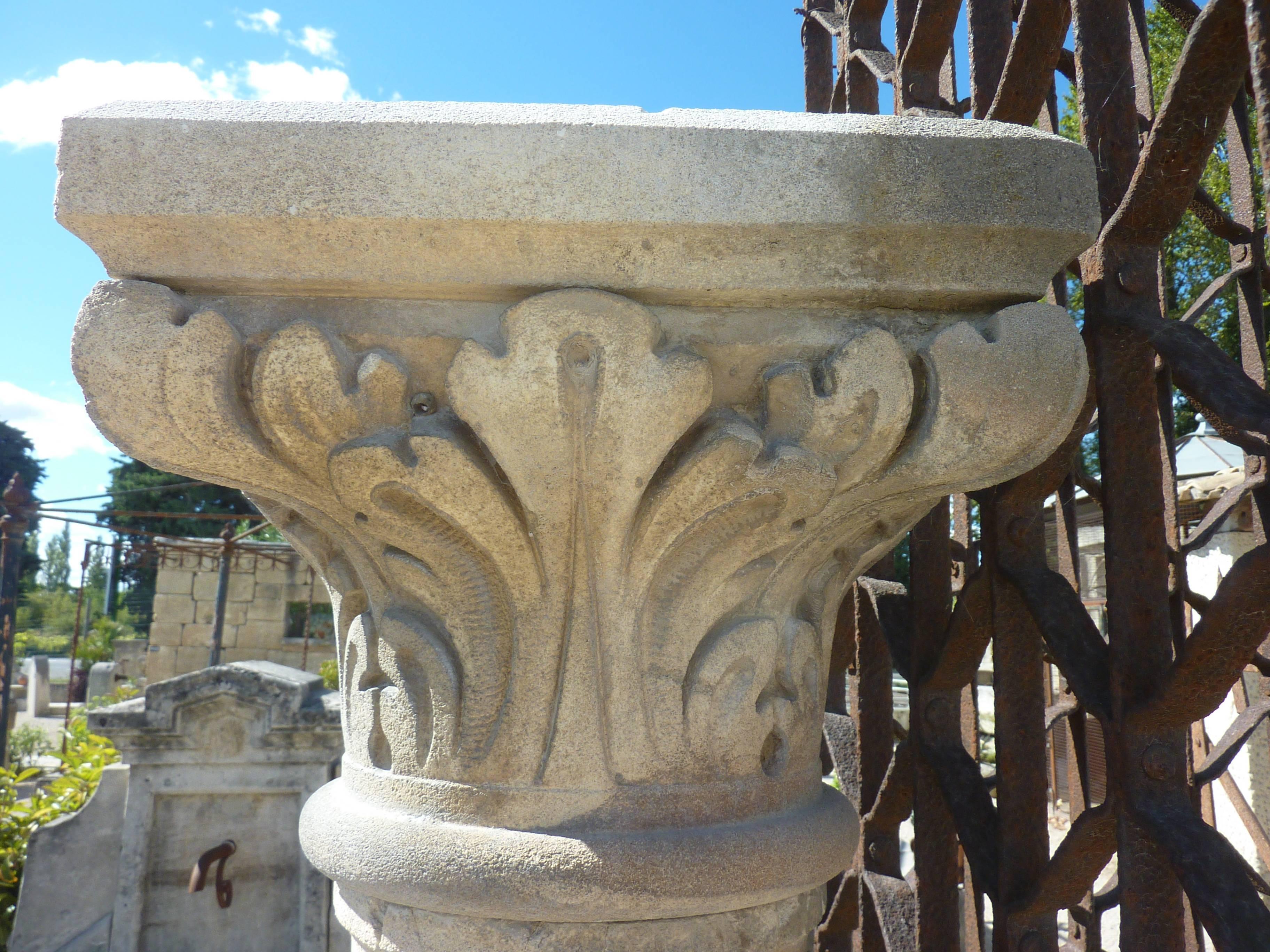 Rare Pair of Finely Hand-Sculpted Stone Columns, France 1
