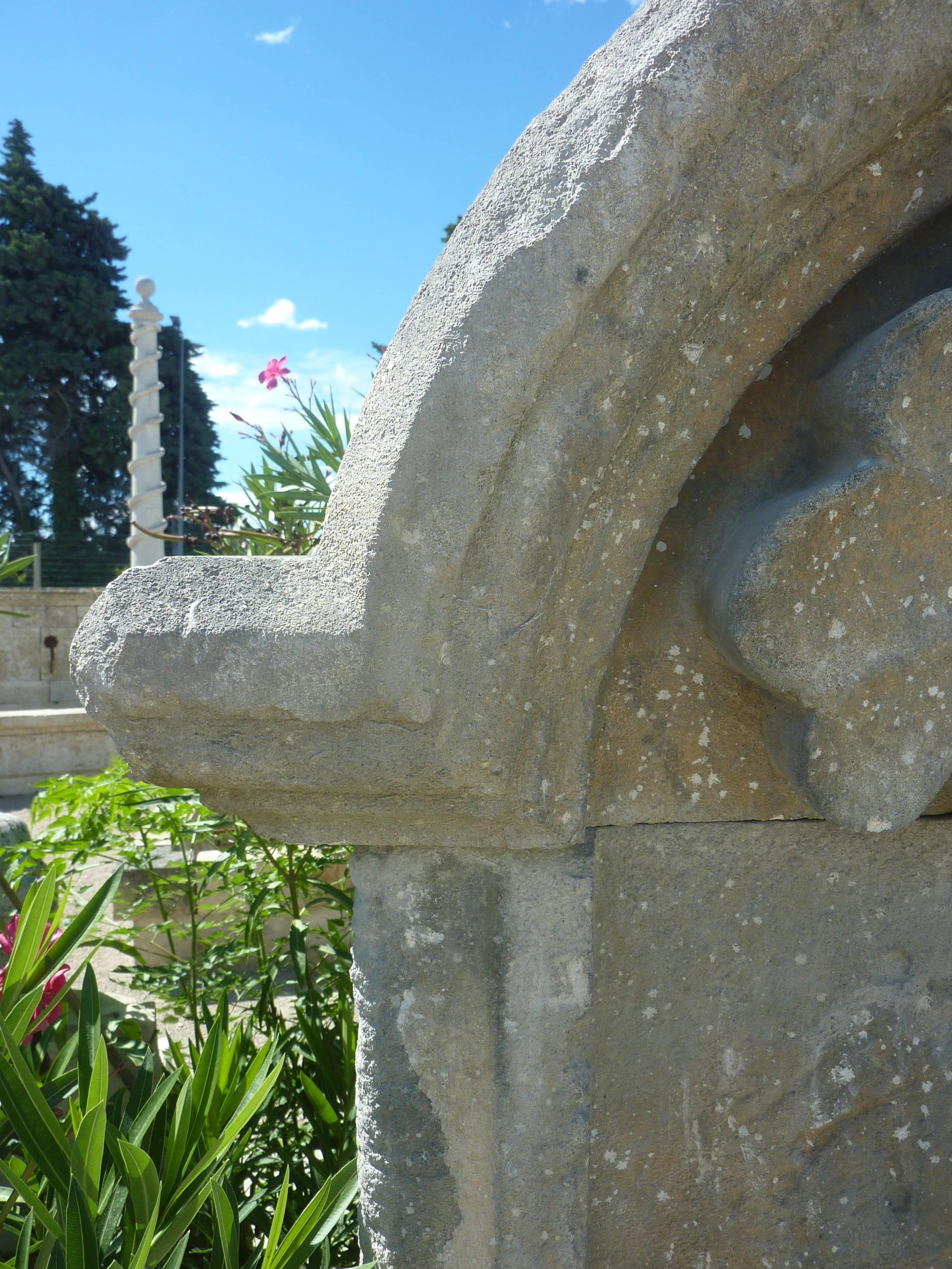 Limestone Ancient French Regence-Style Wall-Fountain Carved in Patinated Stone, Provence For Sale
