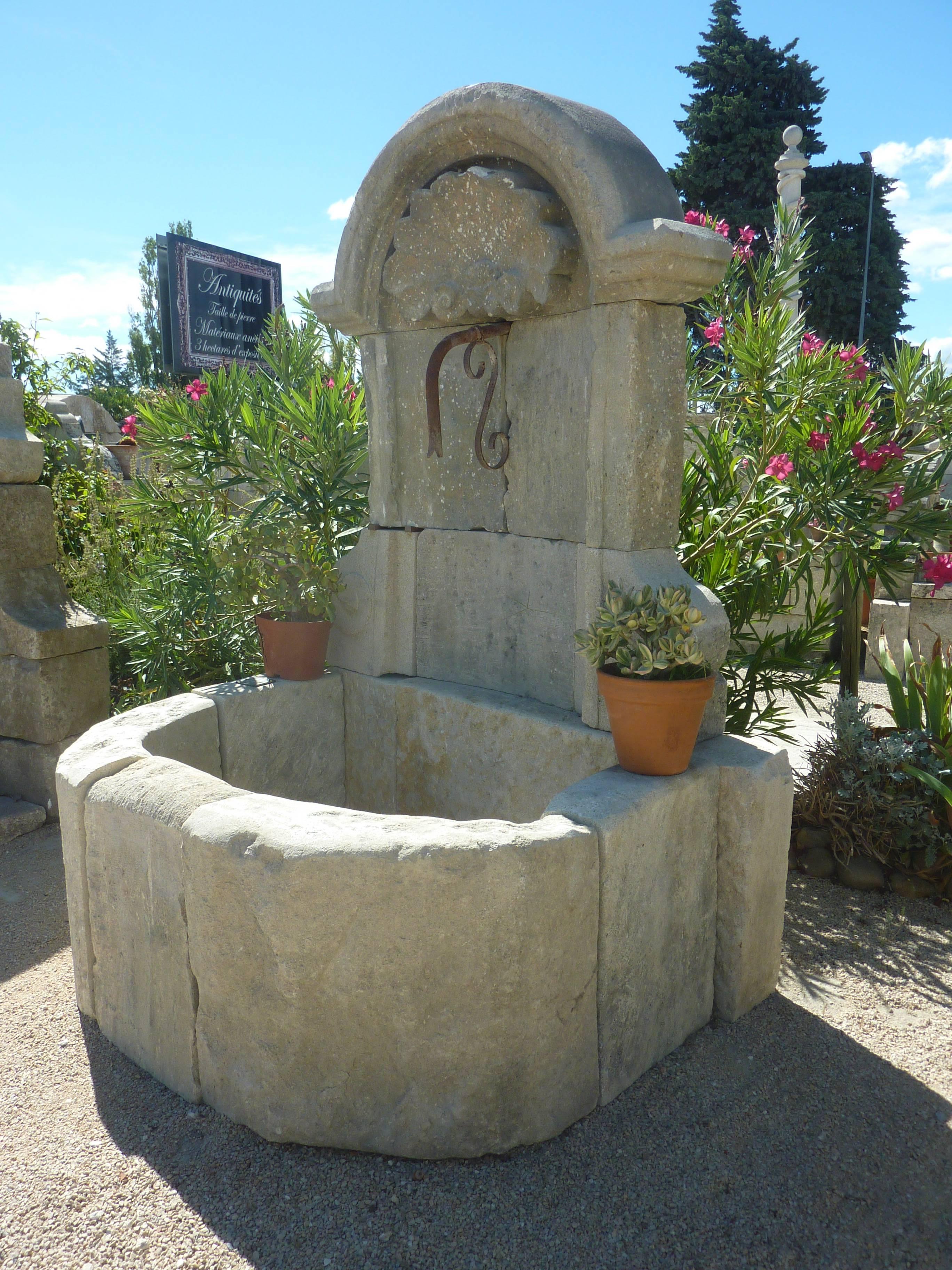 Régence Ancient French Regence-Style Wall-Fountain Carved in Patinated Stone, Provence For Sale