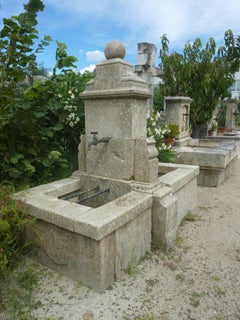Elegant Ancient Garden Fountain Handcrafted in Stone with Two Basins, Provence