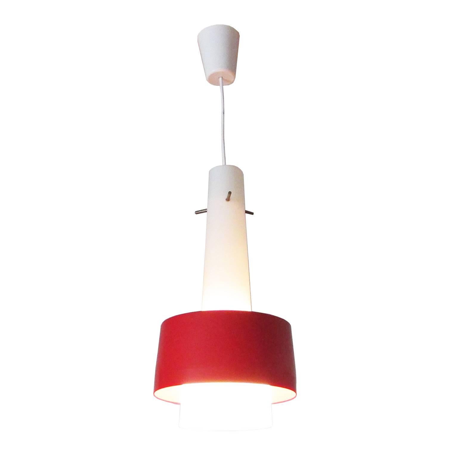 Swiss Mid-Century Metal and Opaline Hanging Lamp