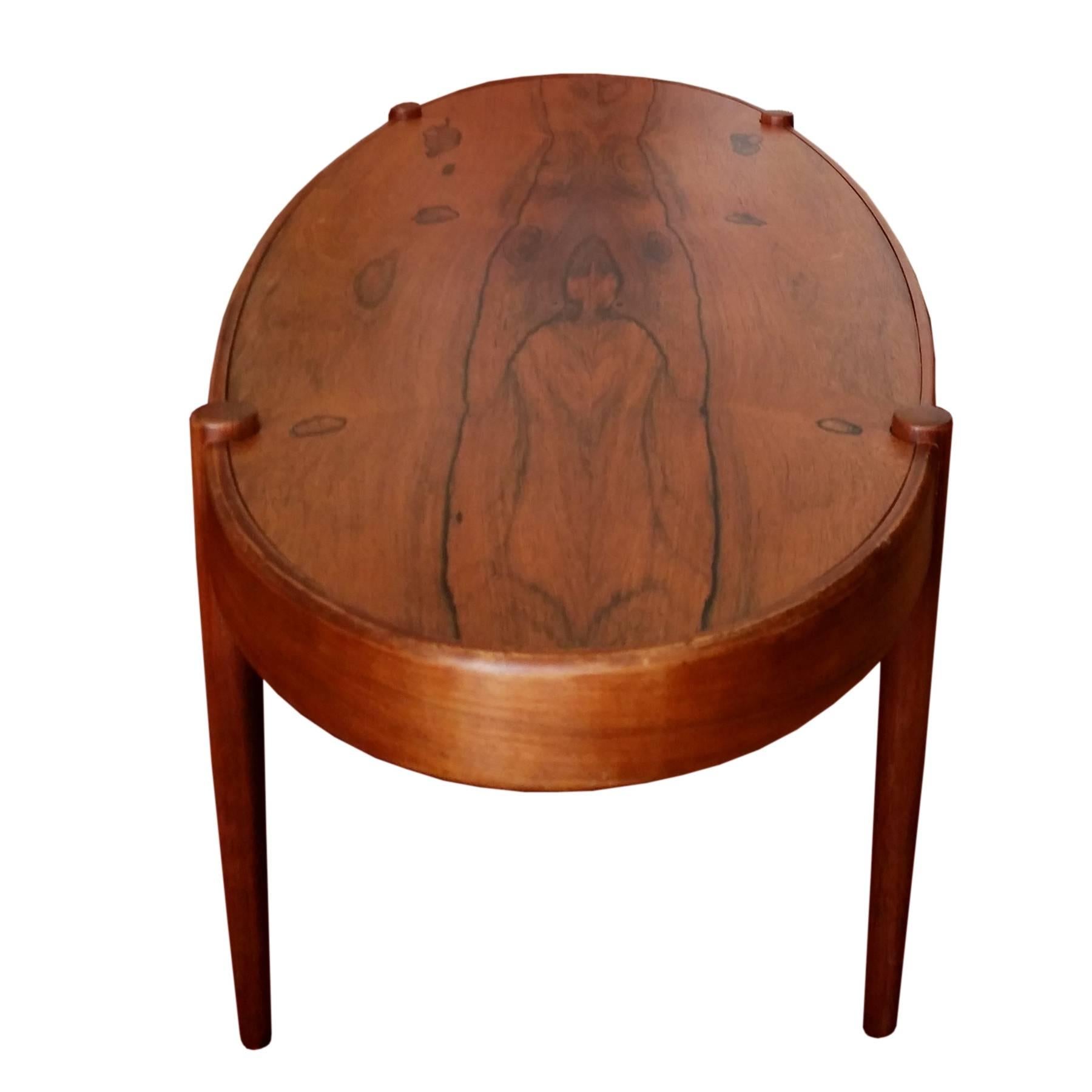 European Midcentury Rosewood Elliptic Coffee Table