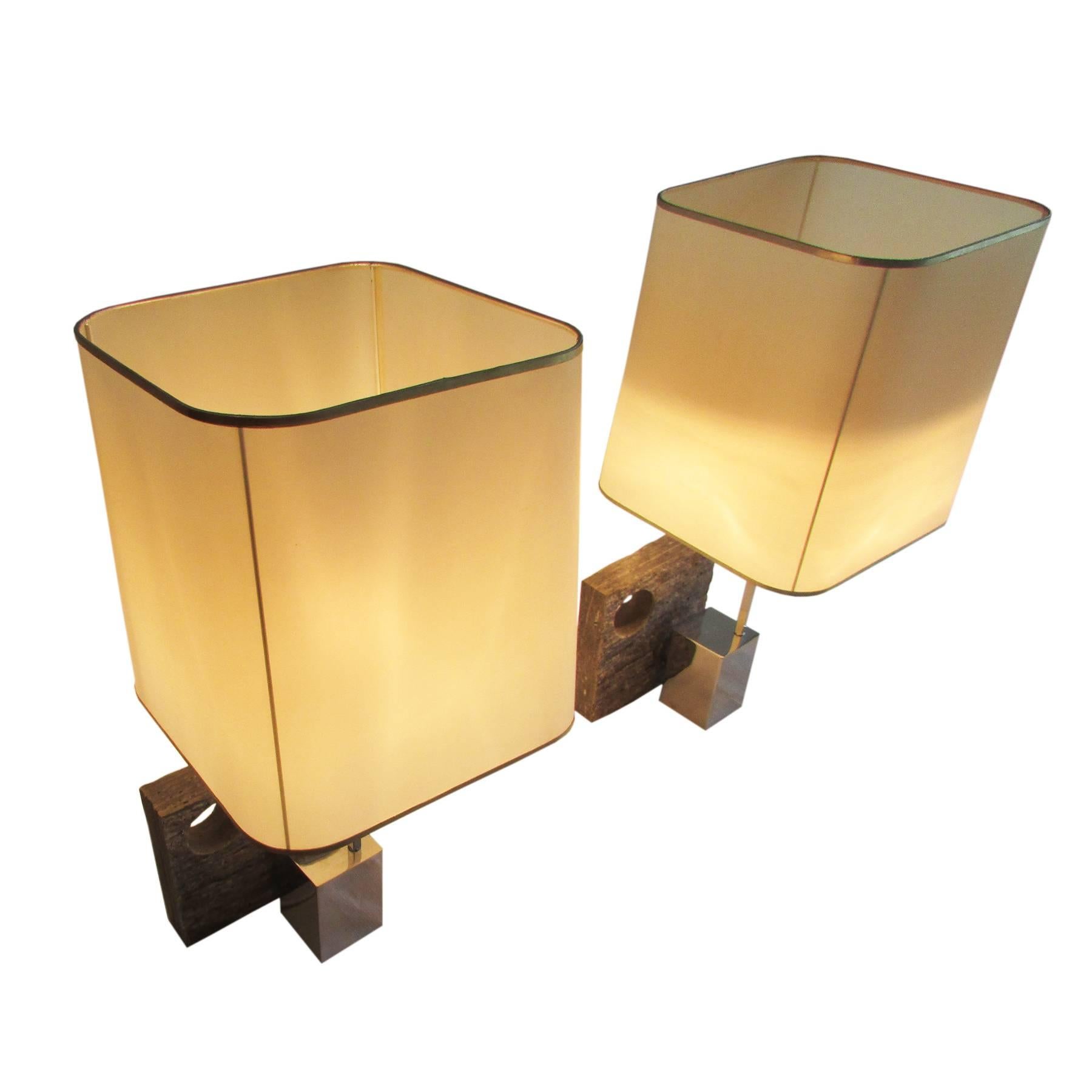 1970, Pair of French Granite Design Table Lamps In Good Condition In Geneva, CH