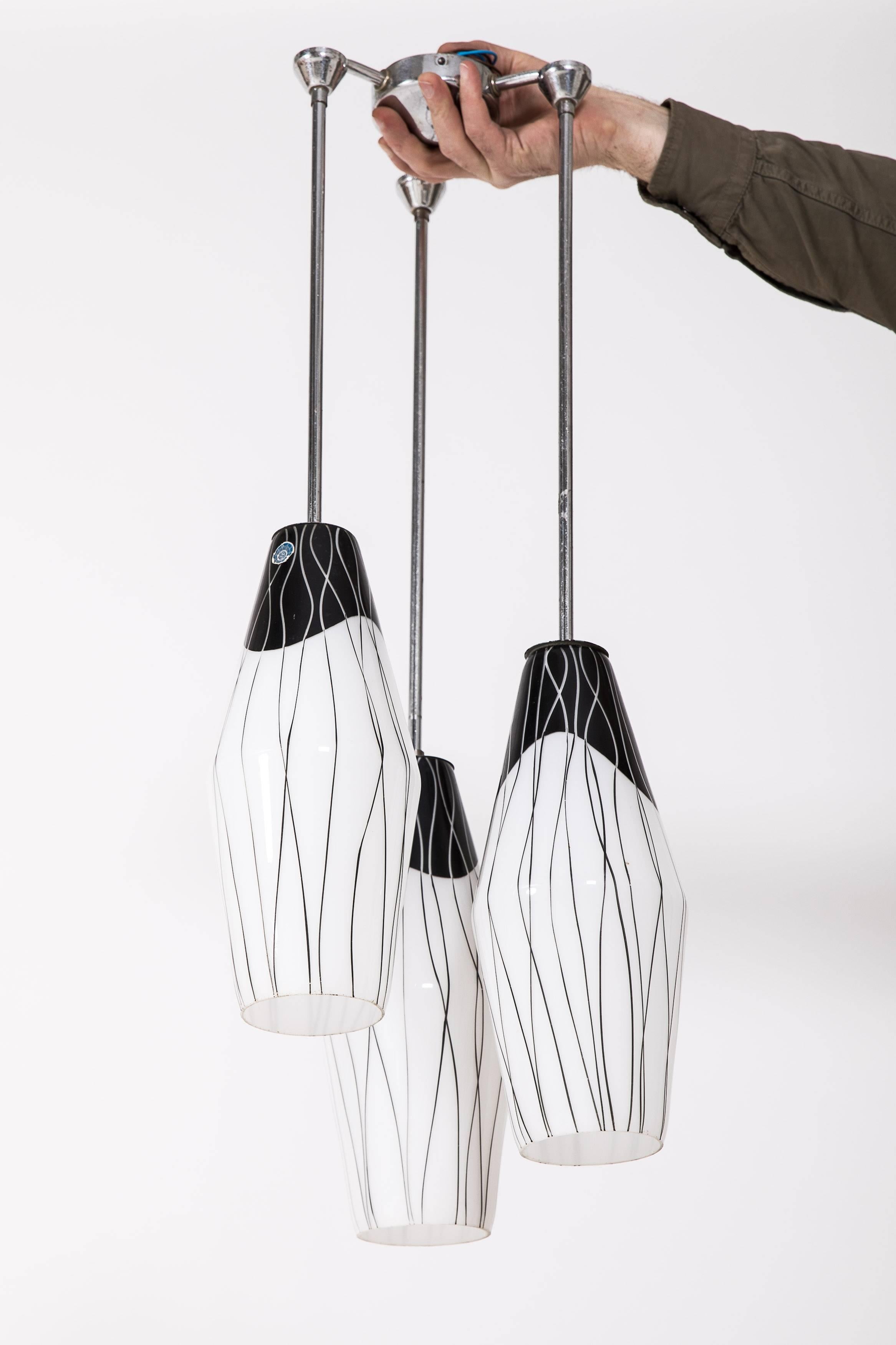 Mid-Century Modern Zukov Black and White Glass Pendant Light For Sale