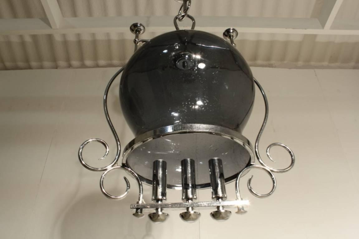 Glass and Chrome Lantern In Good Condition For Sale In Husbands Bosworth, Leicestershire