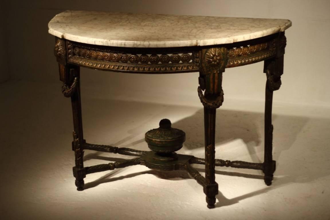 Fantastic 18th century French carved wood demilune console with original marble.

 