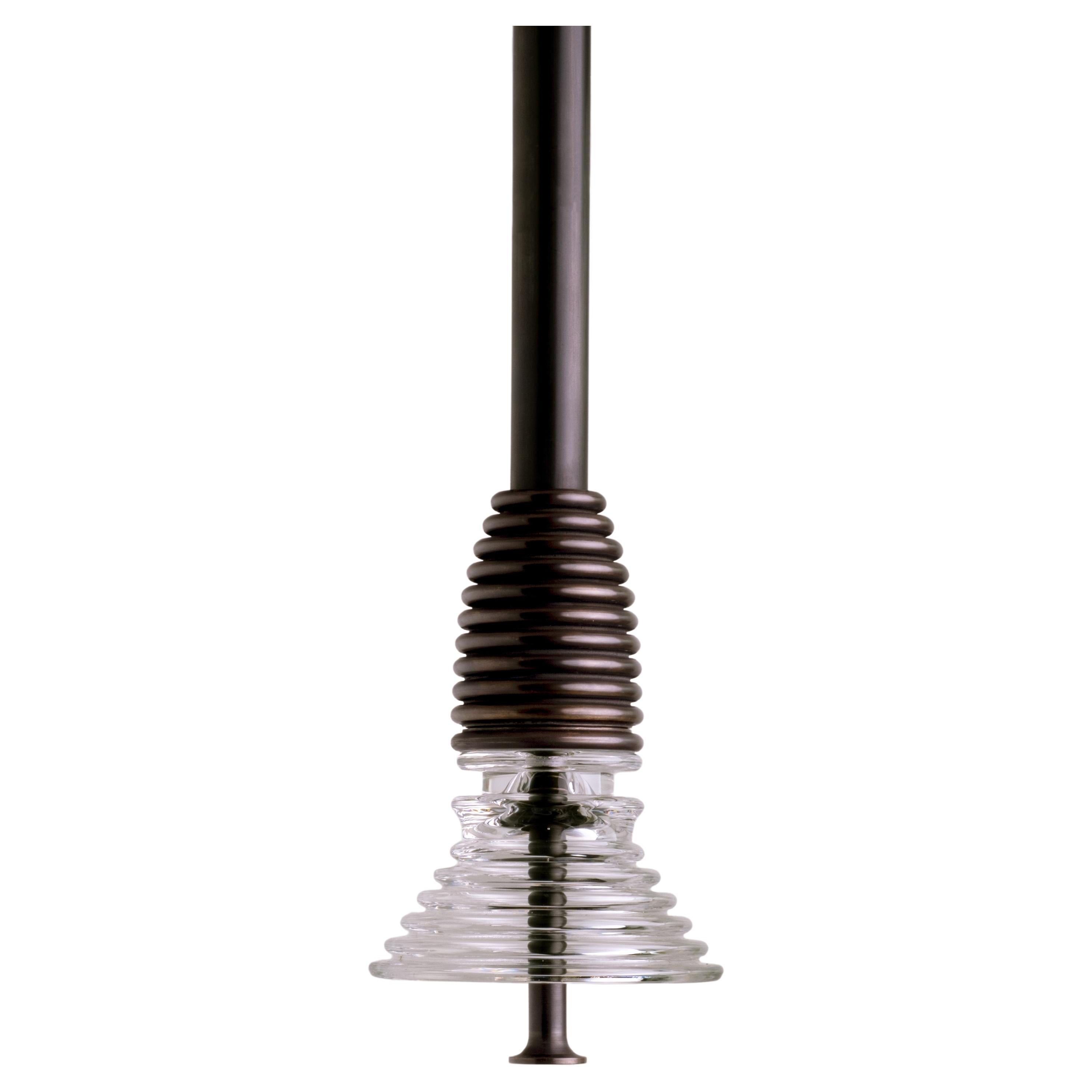 The Insulator 'A' Pendant in dark brass and clear glass by NOVOCASTRIAN deco