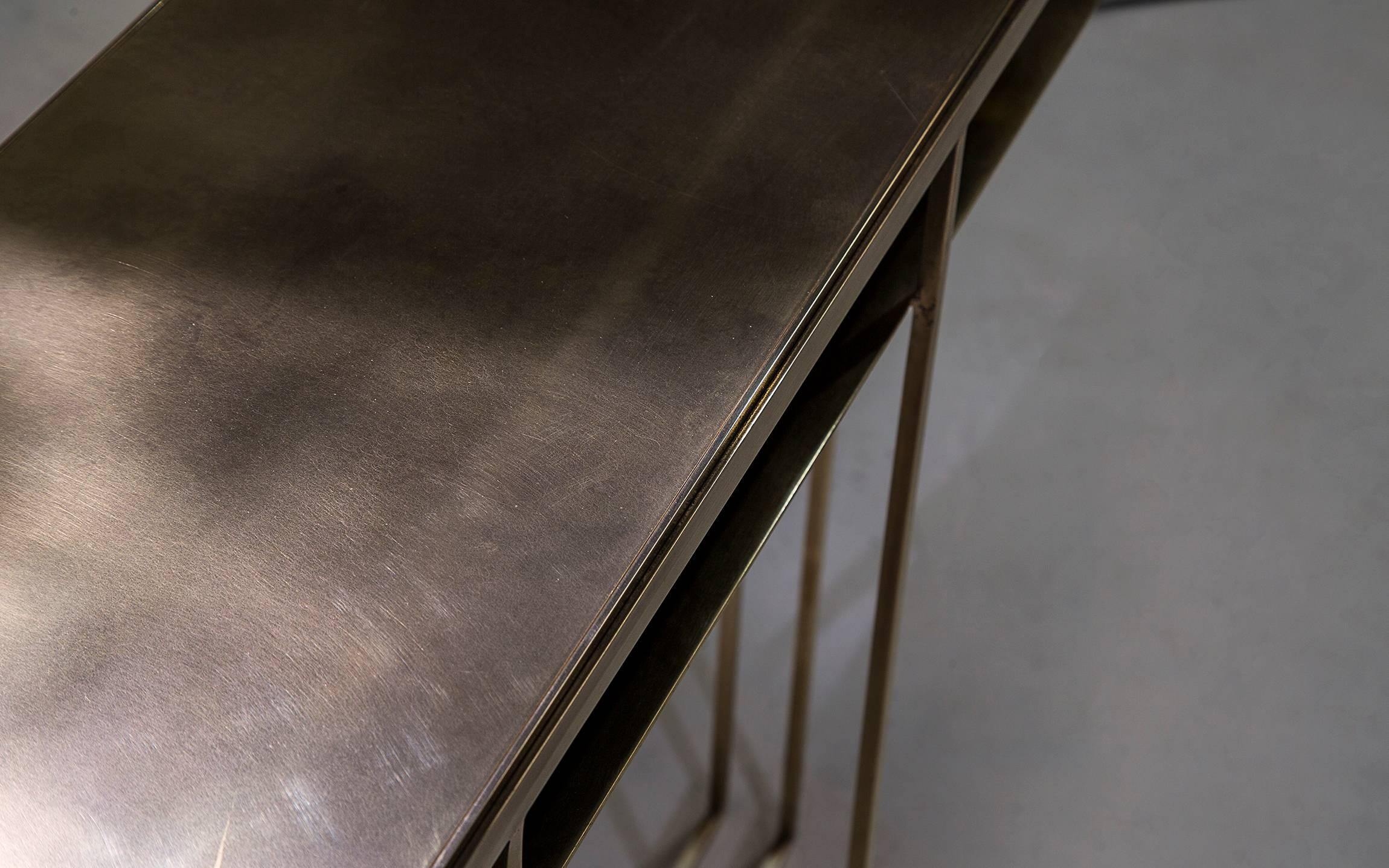 Contemporary Cross Binate Console Table — Small —  All Patinated Brass — Made in Britain For Sale