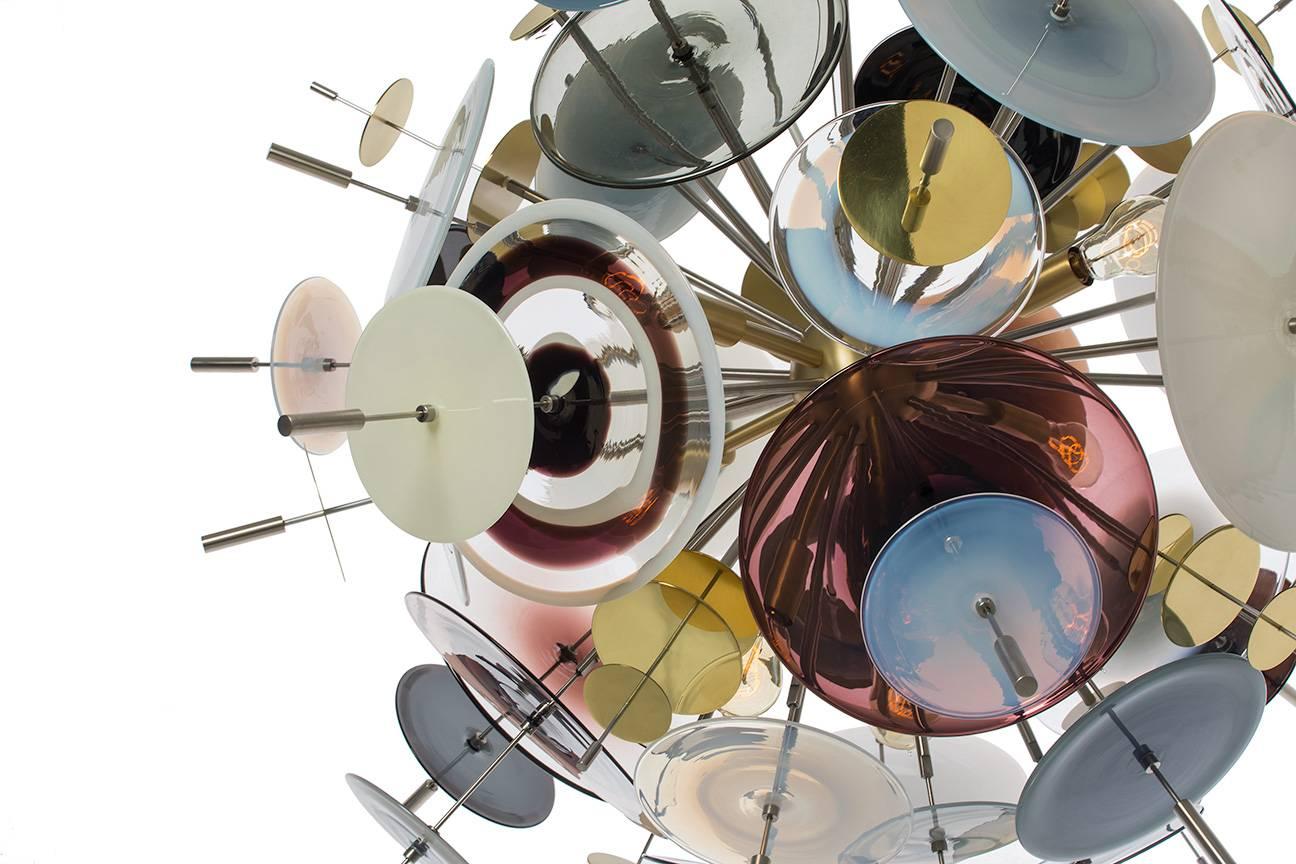 American Confetti Glass Topaz and Ivory Chandelier by Avram Rusu Studio For Sale
