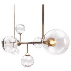 Helix Horizontal Six-Tier Pendant with Brass and Handblown Glass, Customizable