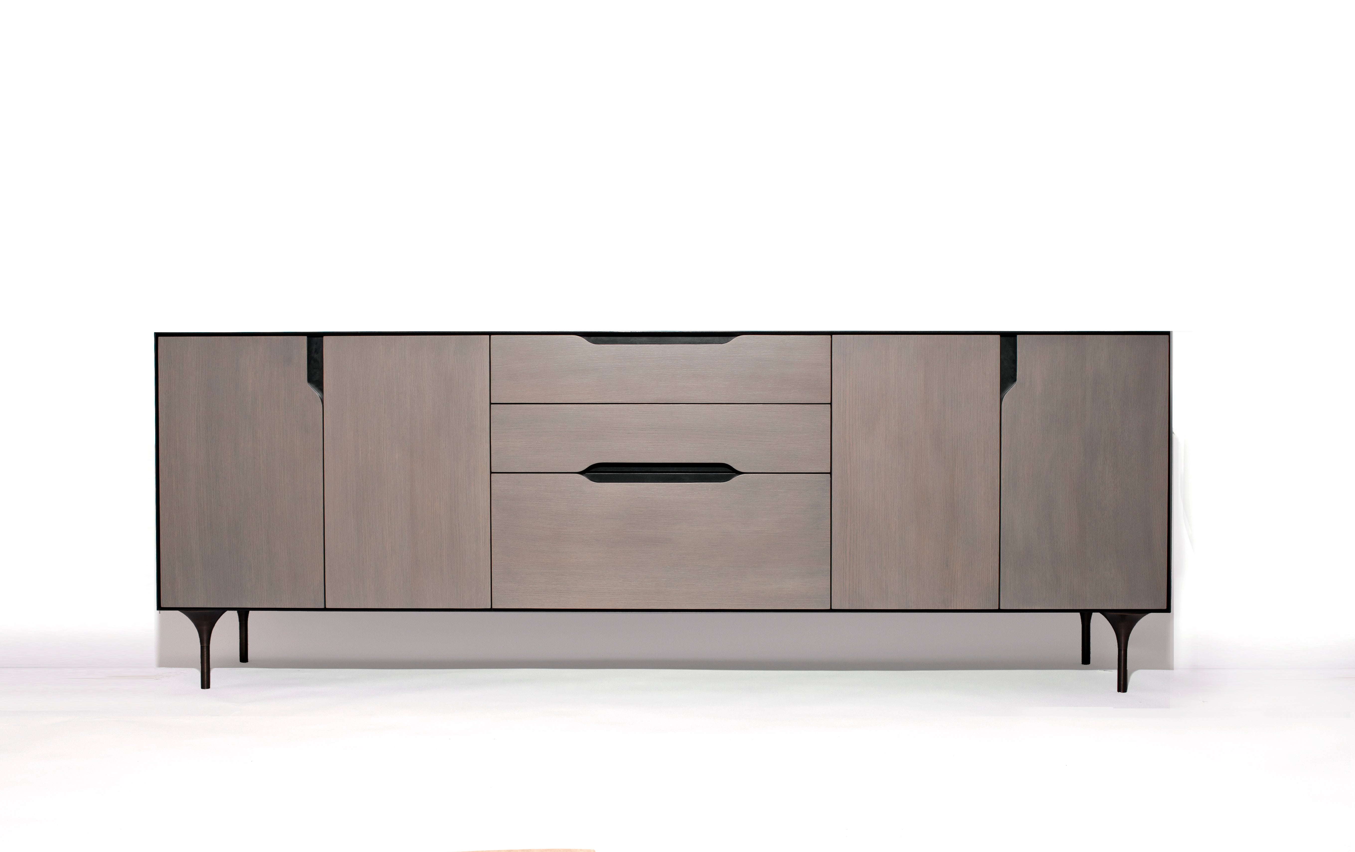 Titan Credenza In White Oak Or Walnut And Blackened Steel Titan Credenza In White Oak Or Walnut And Blackened Steel