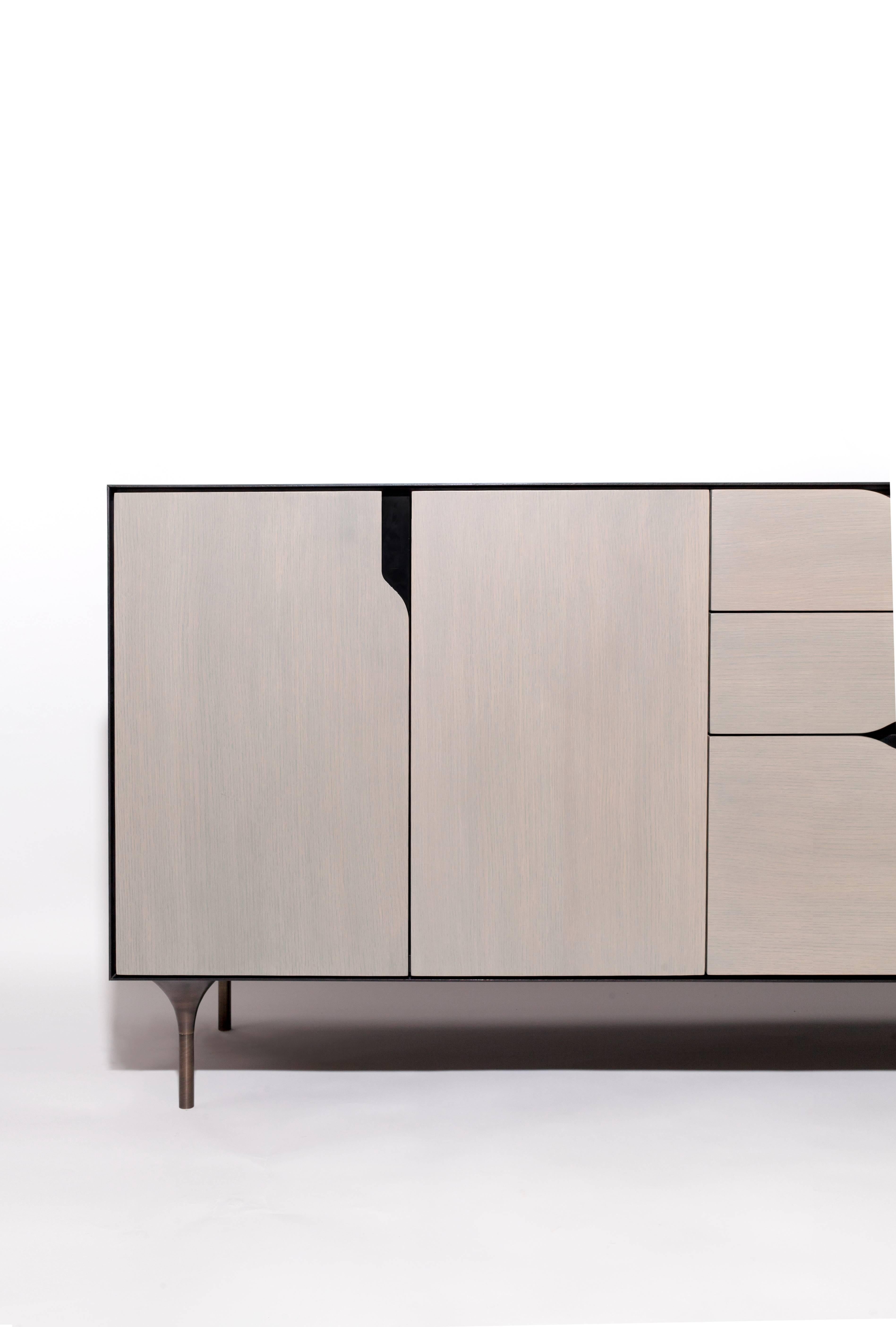 Titan Credenza In White Oak Or Walnut And Blackened Steel Titan Credenza In White Oak Or Walnut And Blackened Steel