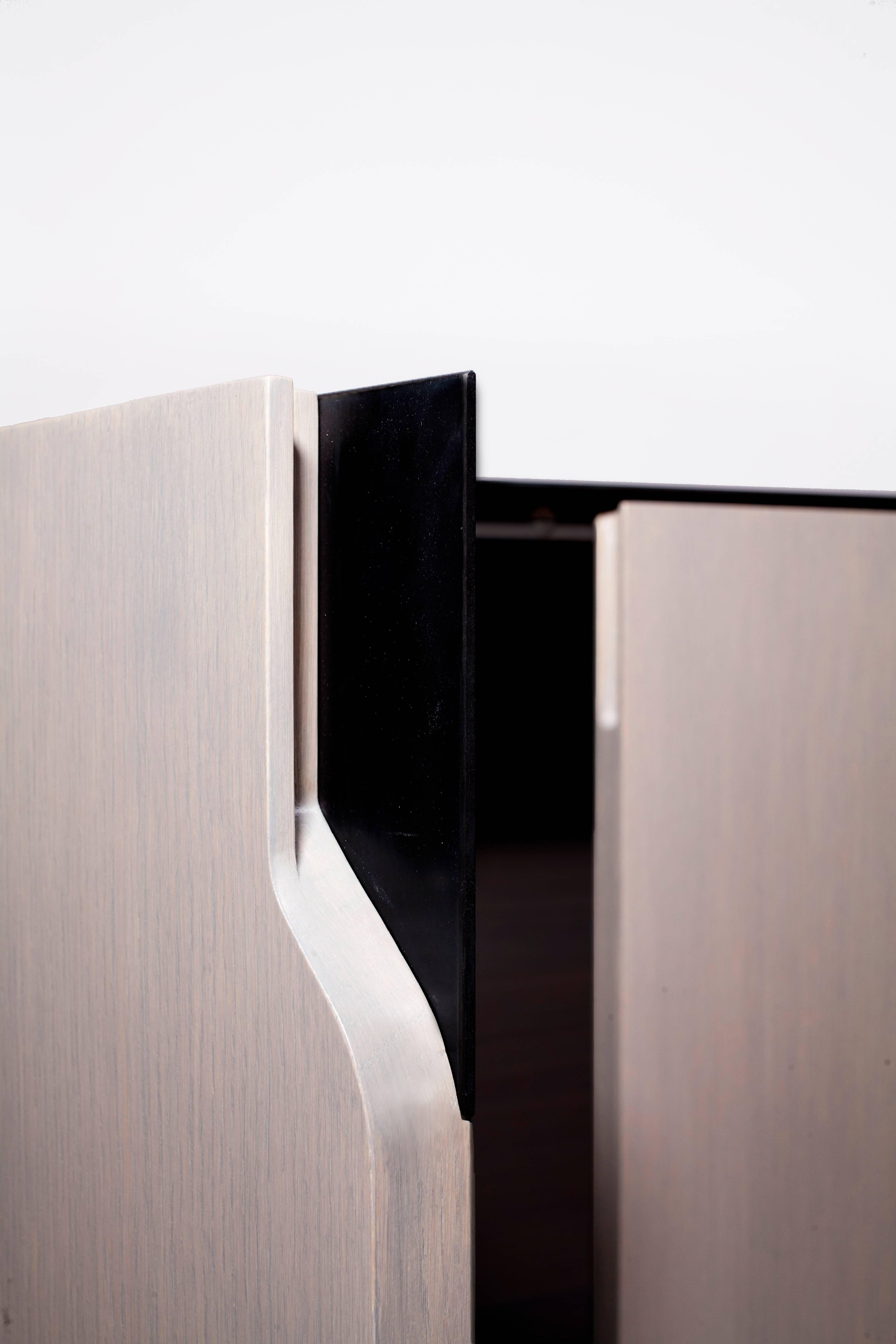 Titan Credenza In White Oak Or Walnut And Blackened Steel Titan Credenza In White Oak Or Walnut And Blackened Steel
