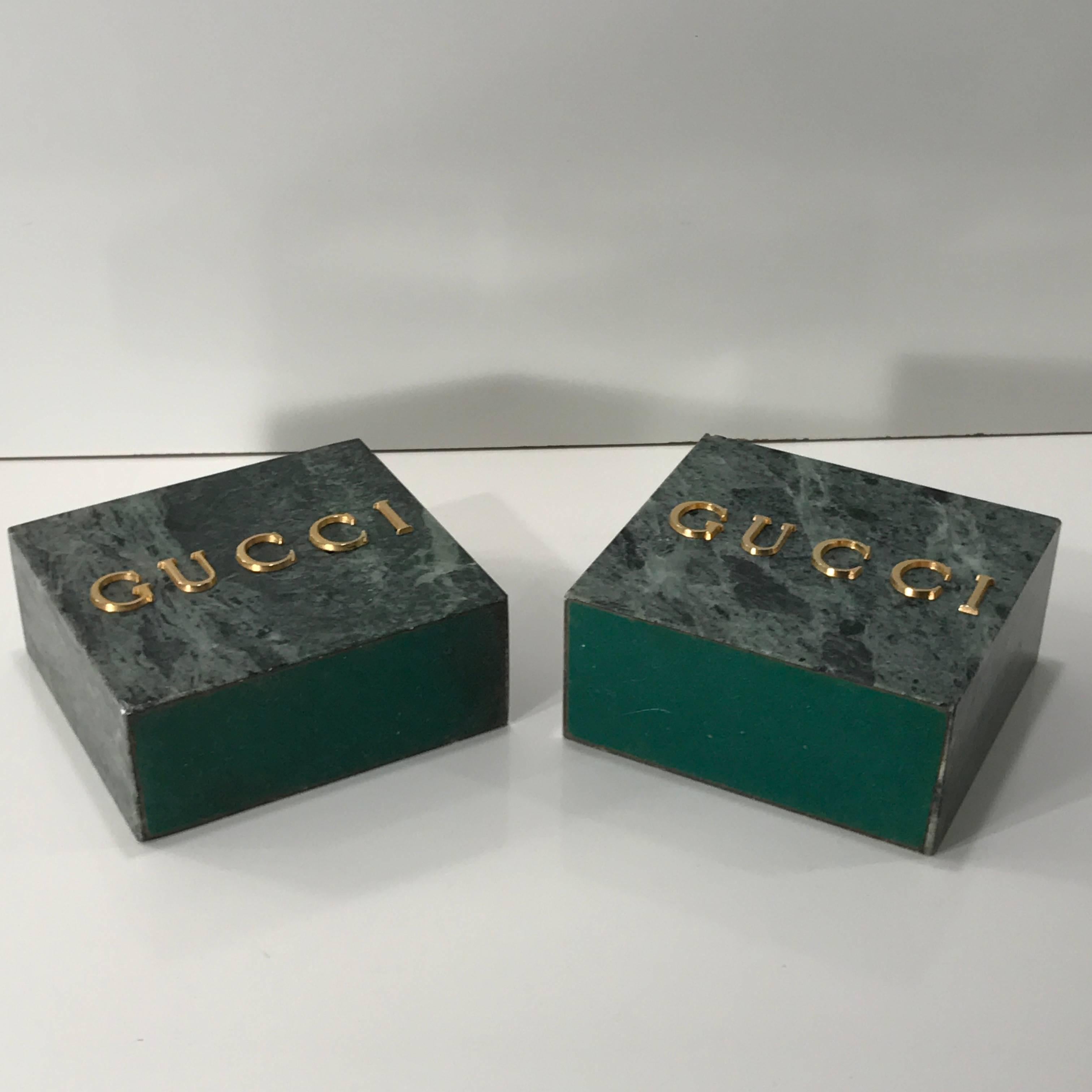 Pair of Gucci Verdigris Marble Bookends In Excellent Condition In West Palm Beach, FL