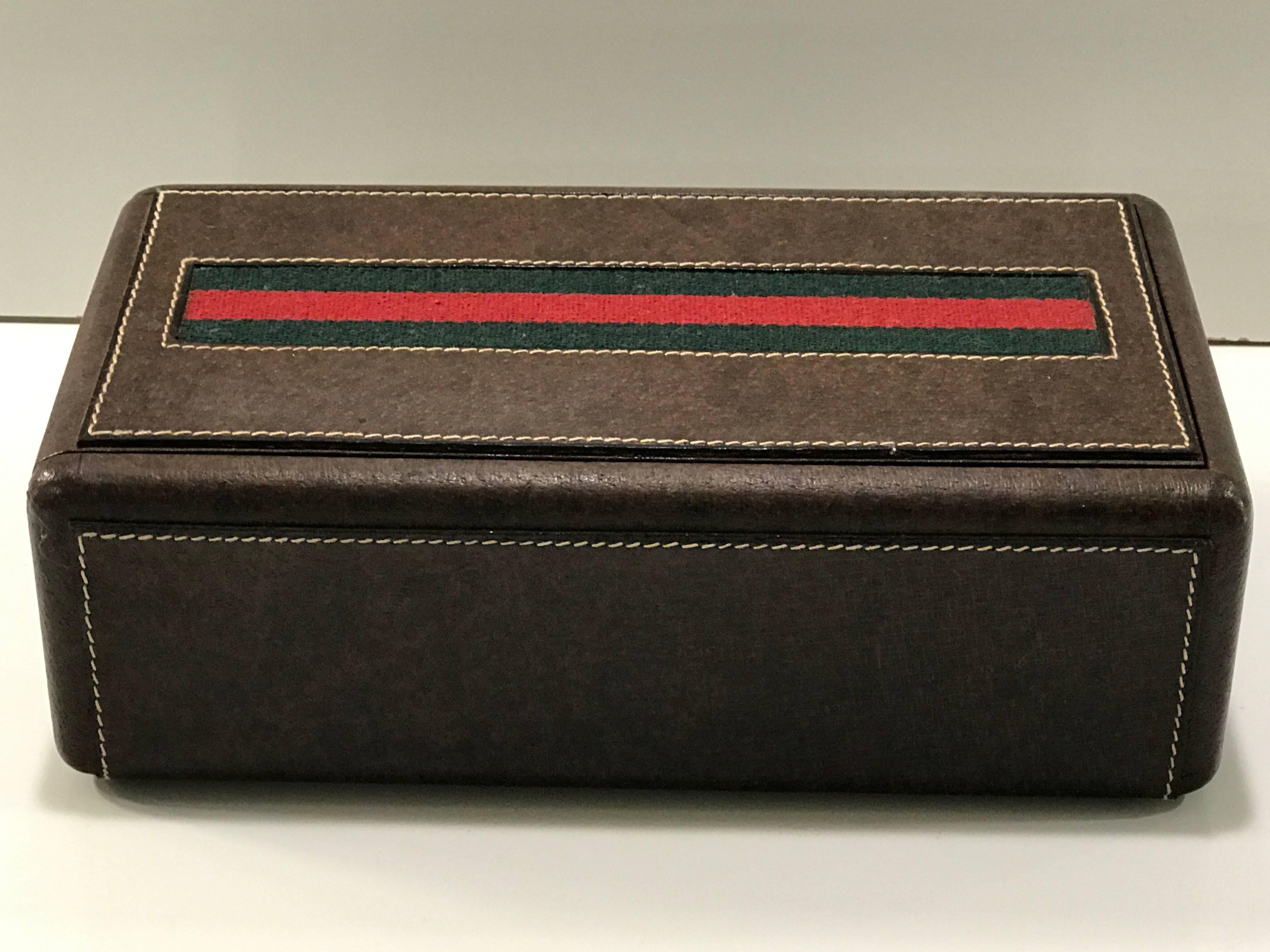 Mid-Century Modern Gucci Leather Mens Jewelry or Watch Box with Divided Interior