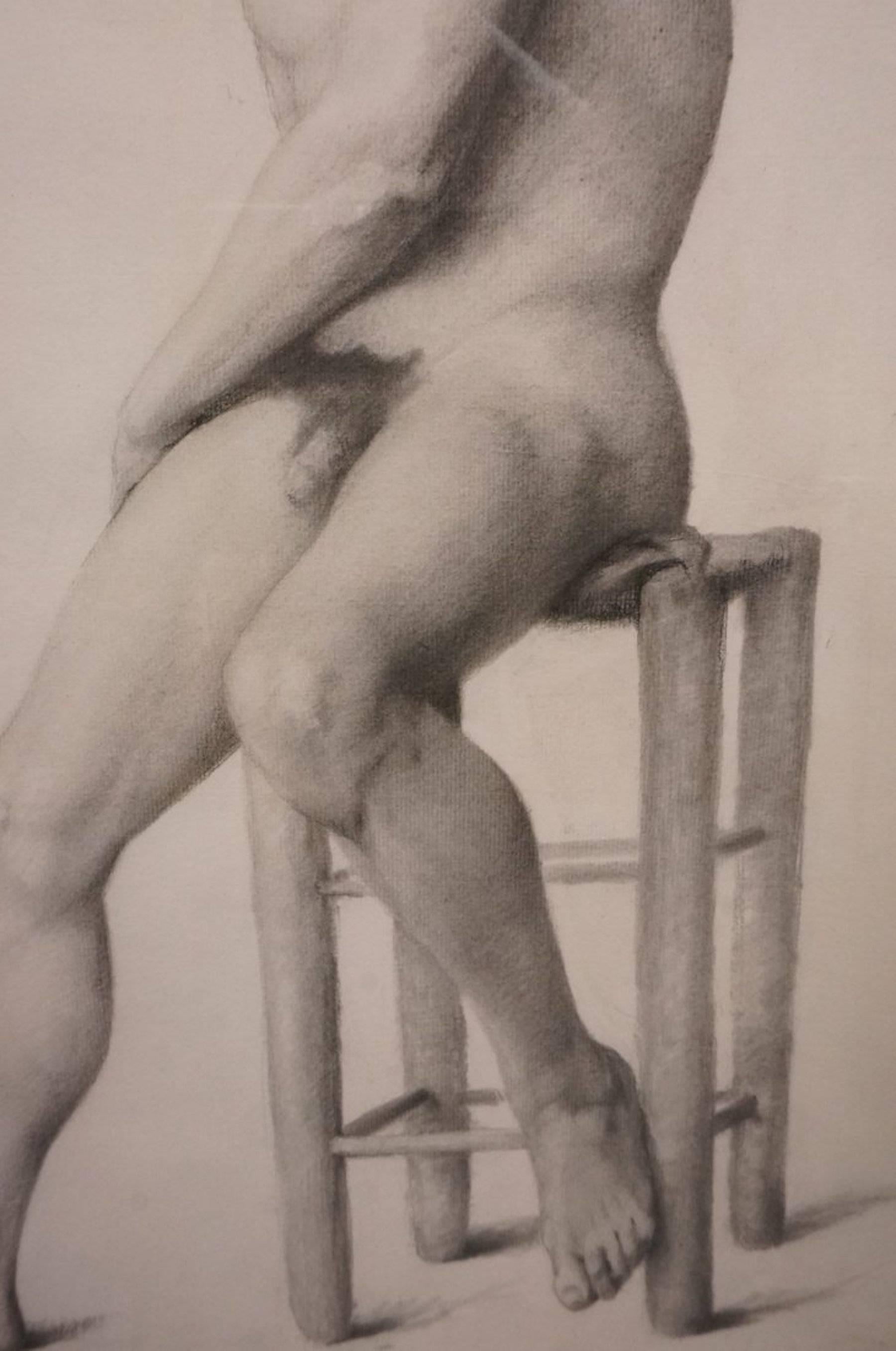 19th Century Male Nude Academic Drawing In Good Condition In West Palm Beach, FL