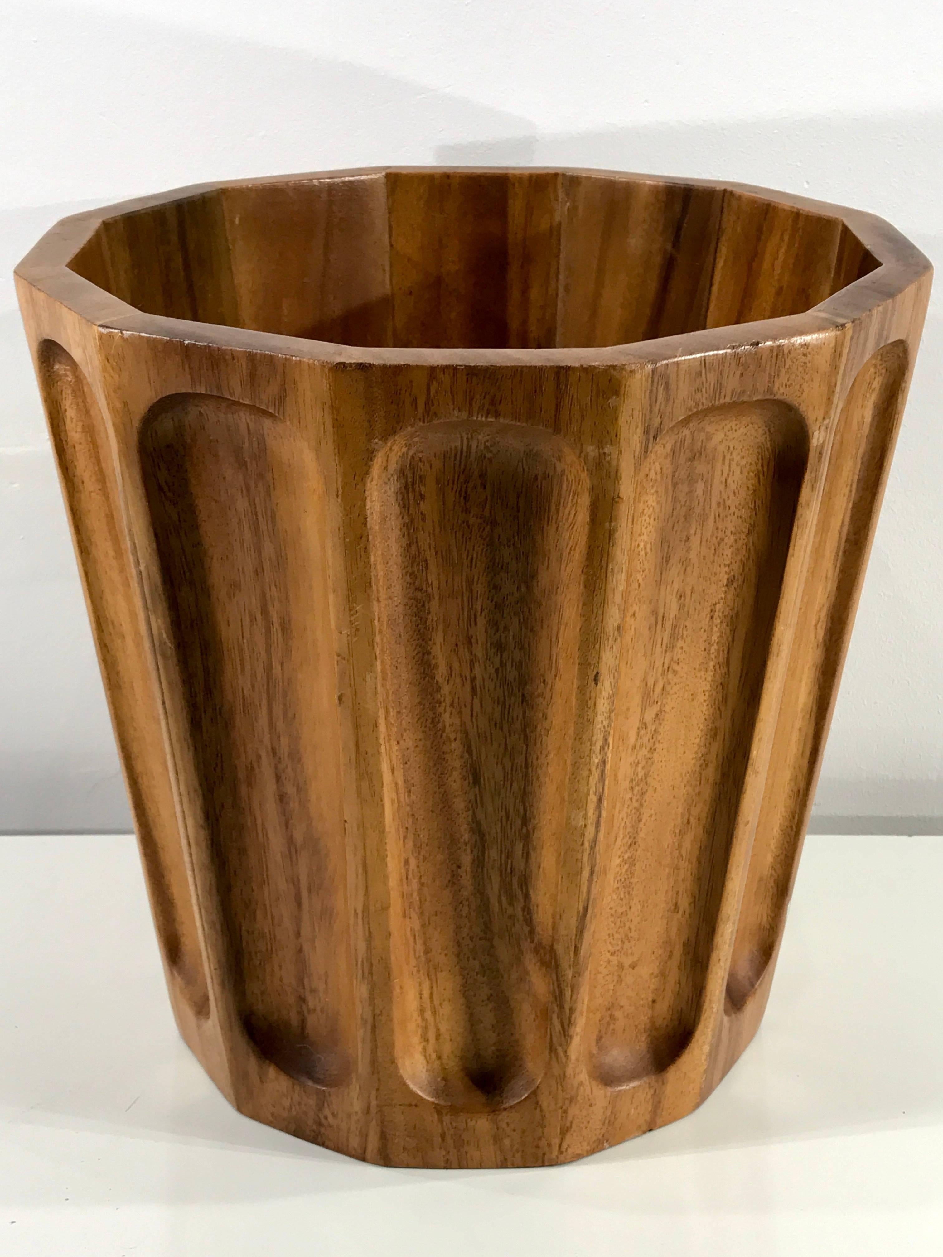 Mid-Century Modern Danish Modern Sculpted Teak Trash Can