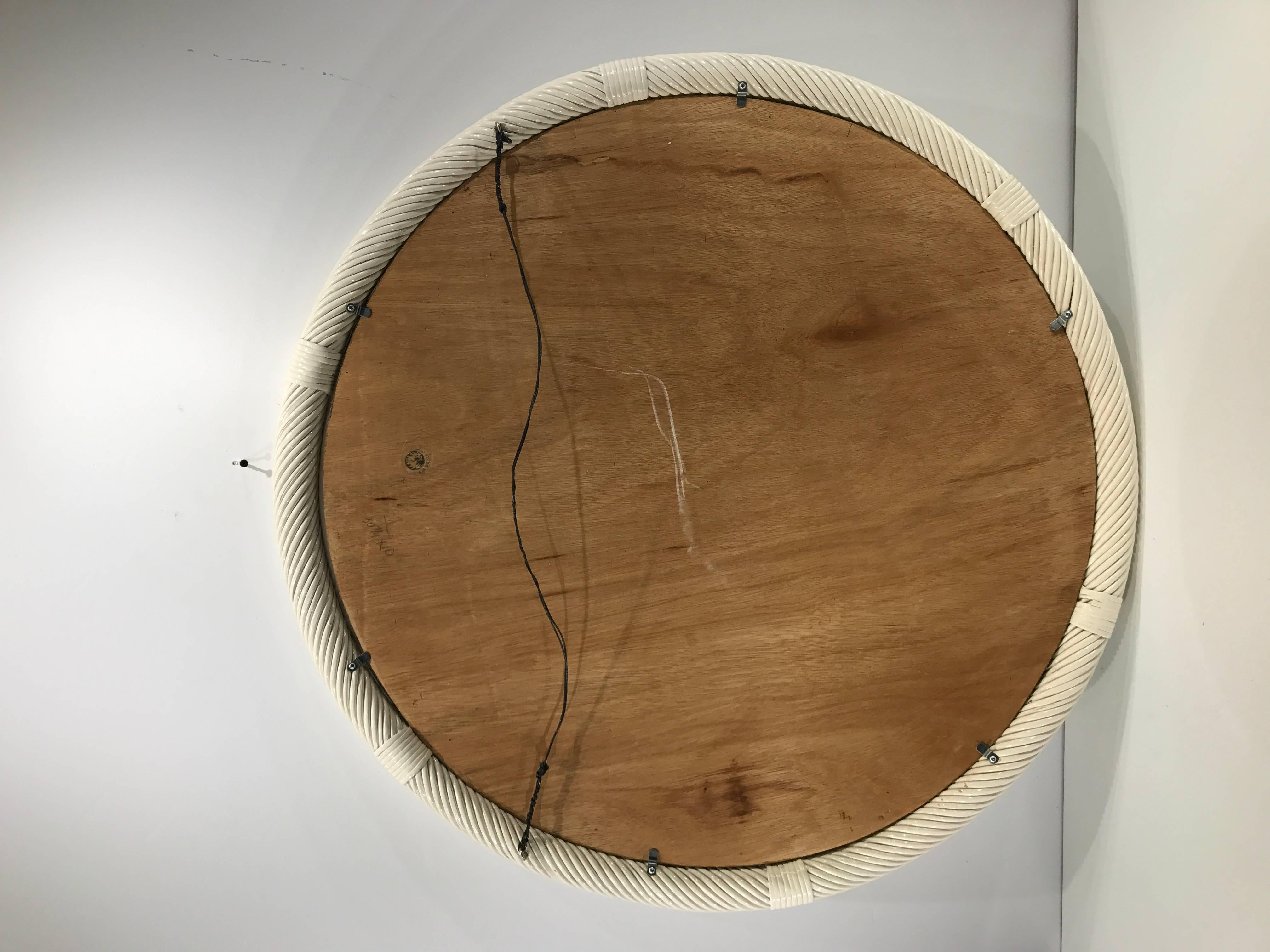 Large Chinese White Lacquered Circular Rattan Mirror 2