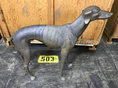 Weathered Brass Garden Figure of a Standing Whippet, Lifesize