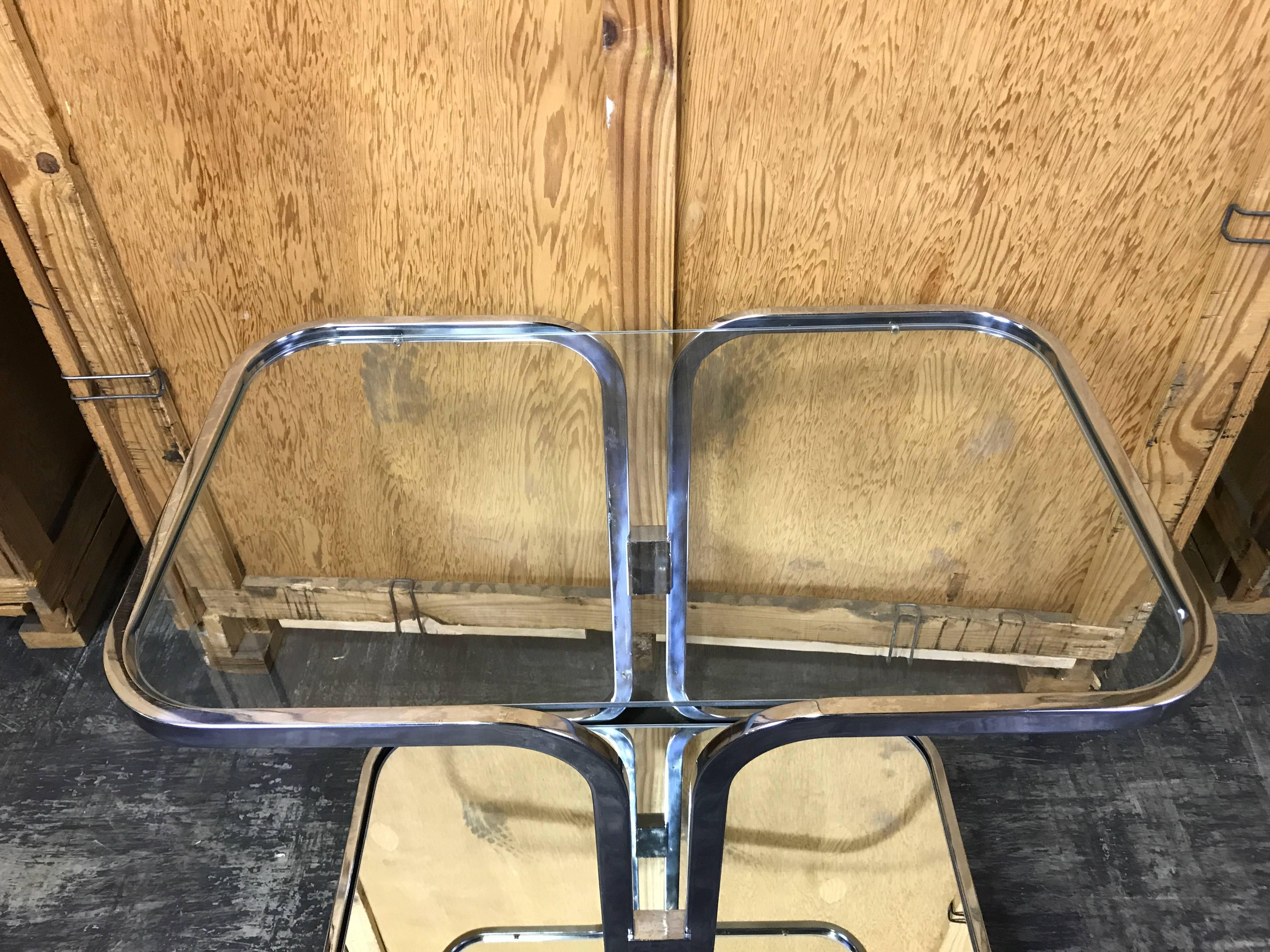 Mid-Century Modern Milo Baughman Chrome Two-Tier Bar Cart