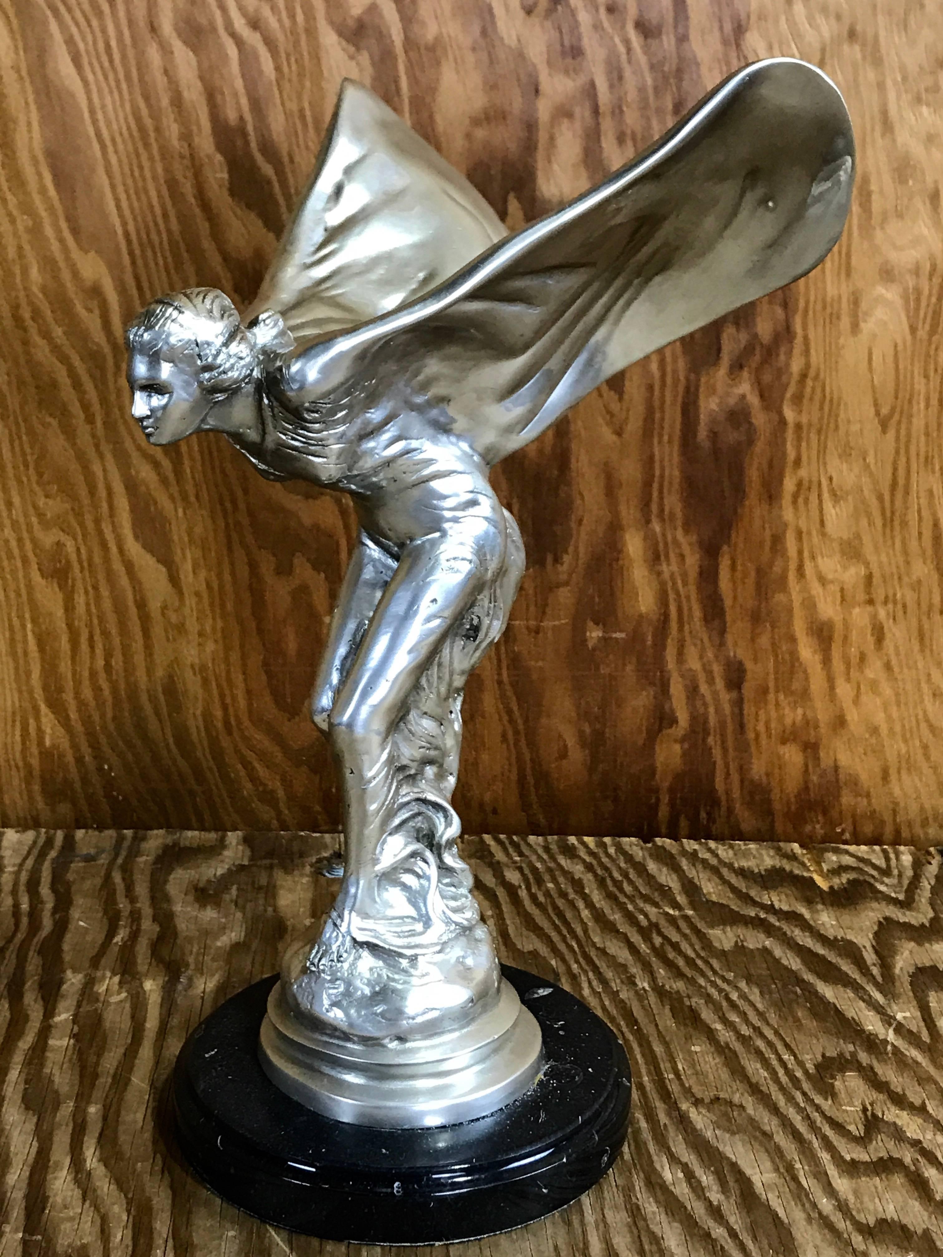 The spirit of Ecstasy, after Charles Robinson Sykes by Arthur Court. A vintage pewter version of the iconic Rolls Royce mascot, raised on a 6.5