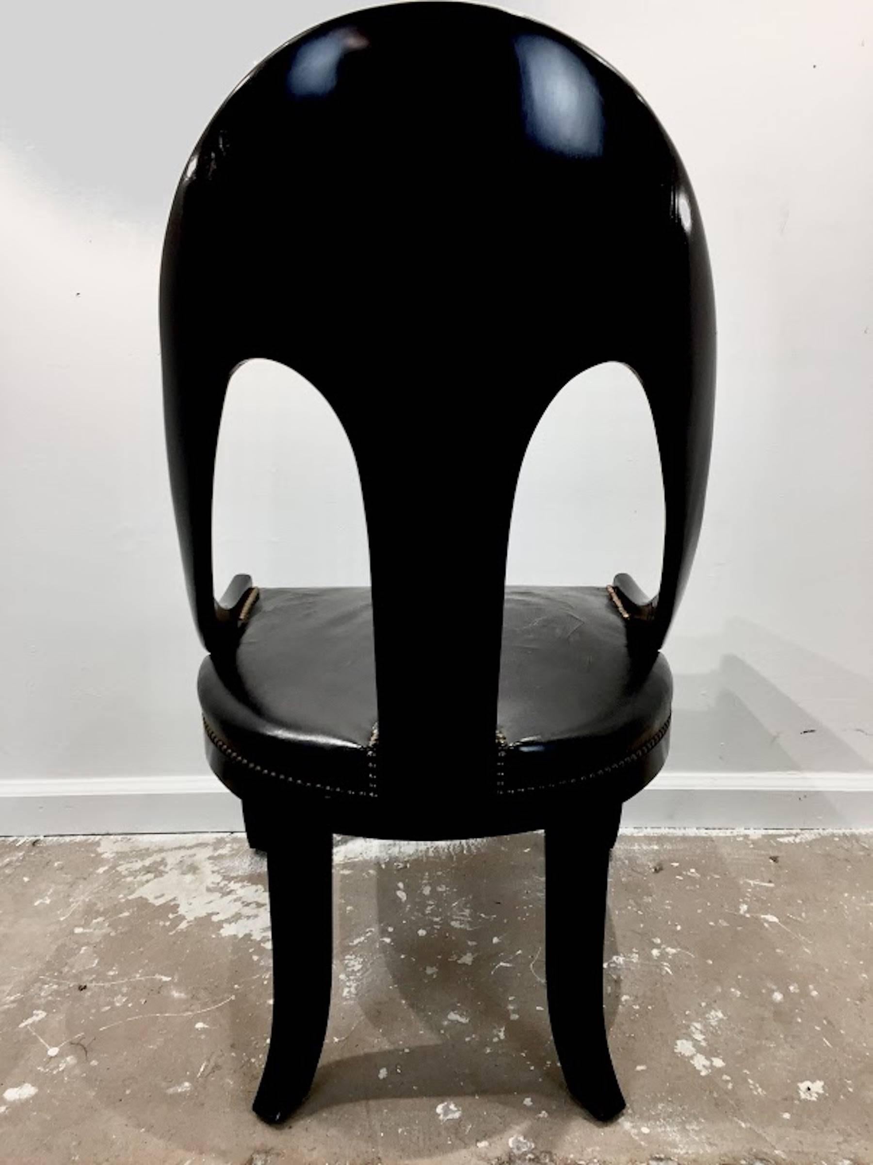 American Pair of Vintage Black Lacquer Spoon Back Chairs