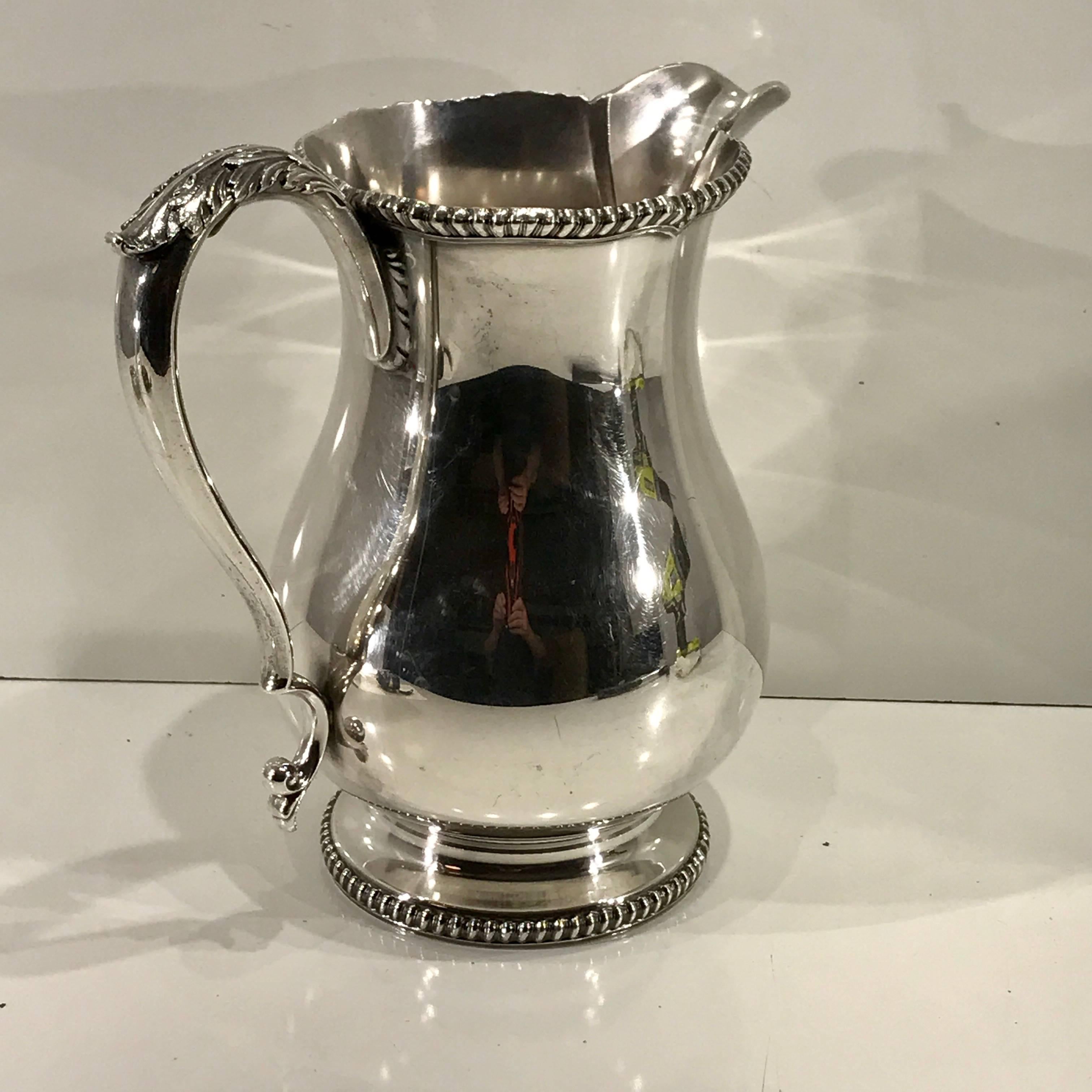 Georgian style heavy gauge silver plated water pitcher, 