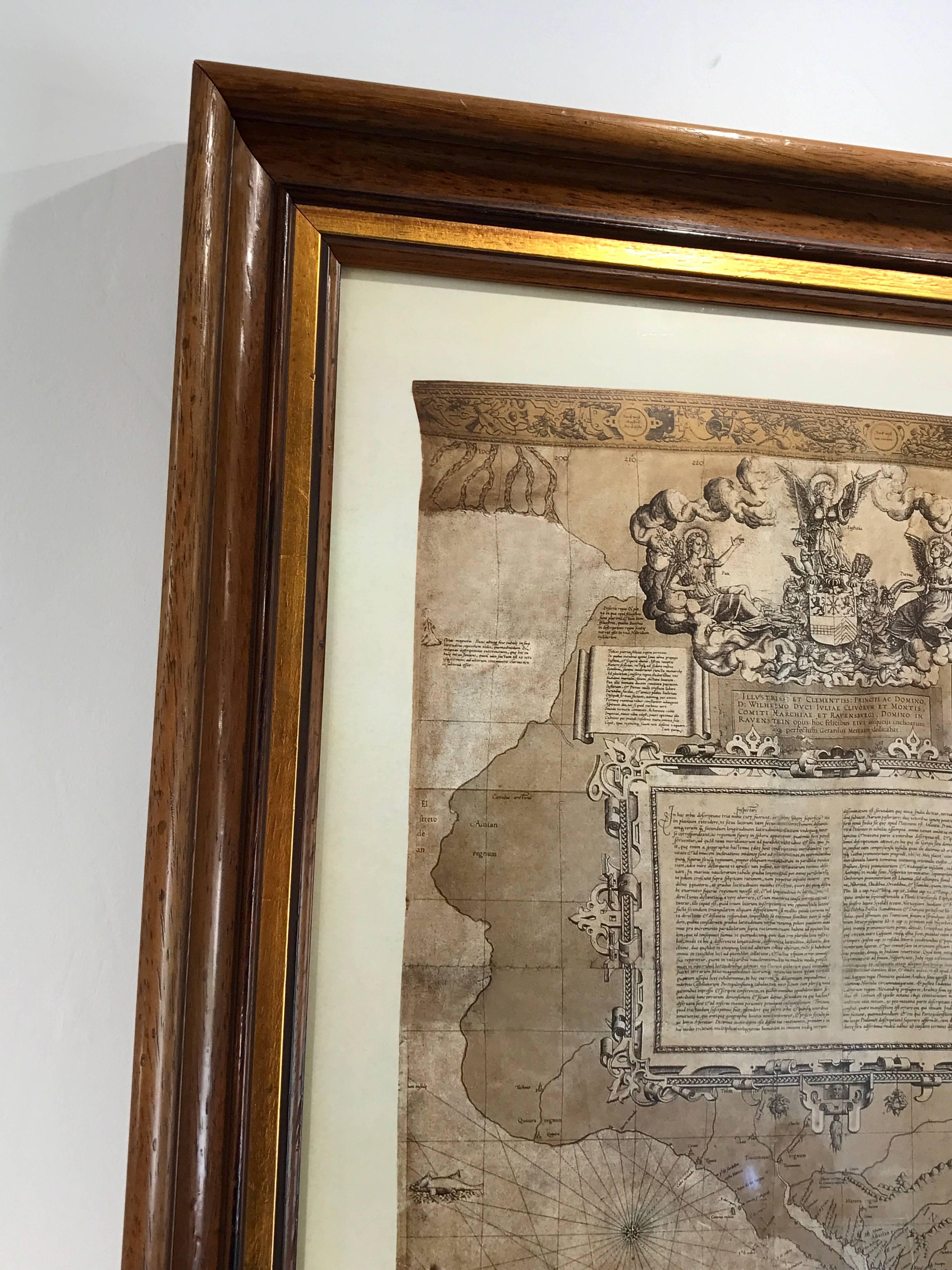 Large-scale map of the world after Mercator, 1569, 20th century printing, in 2.5 deep walnut and gilt frame.
This item is at our Atlanta GA, Location, not Palm Beach.
