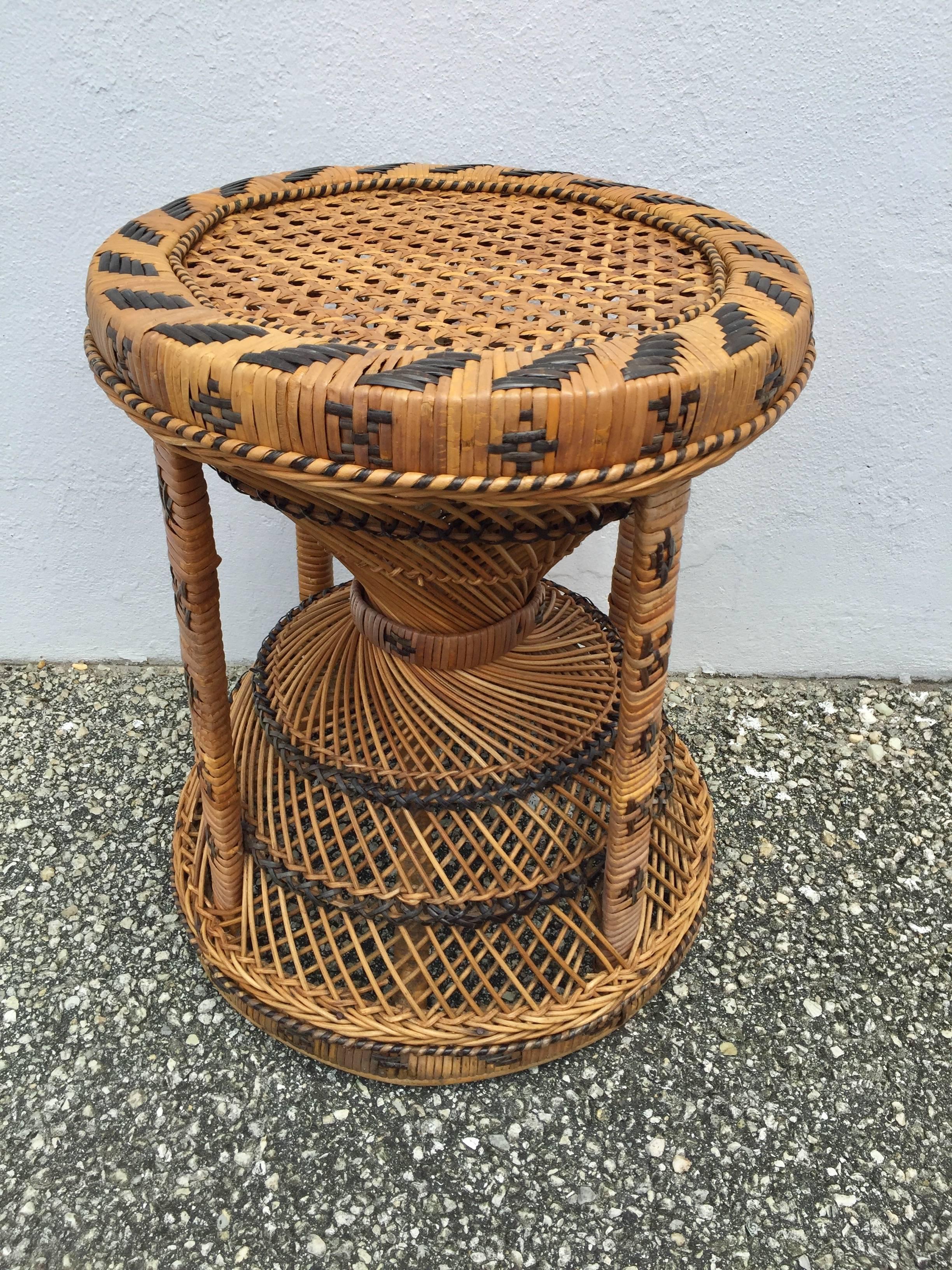 Mid-20th Century Iconic Rattan Two-Color Emmanuel Peacock Chair & Garden Seat, Restored