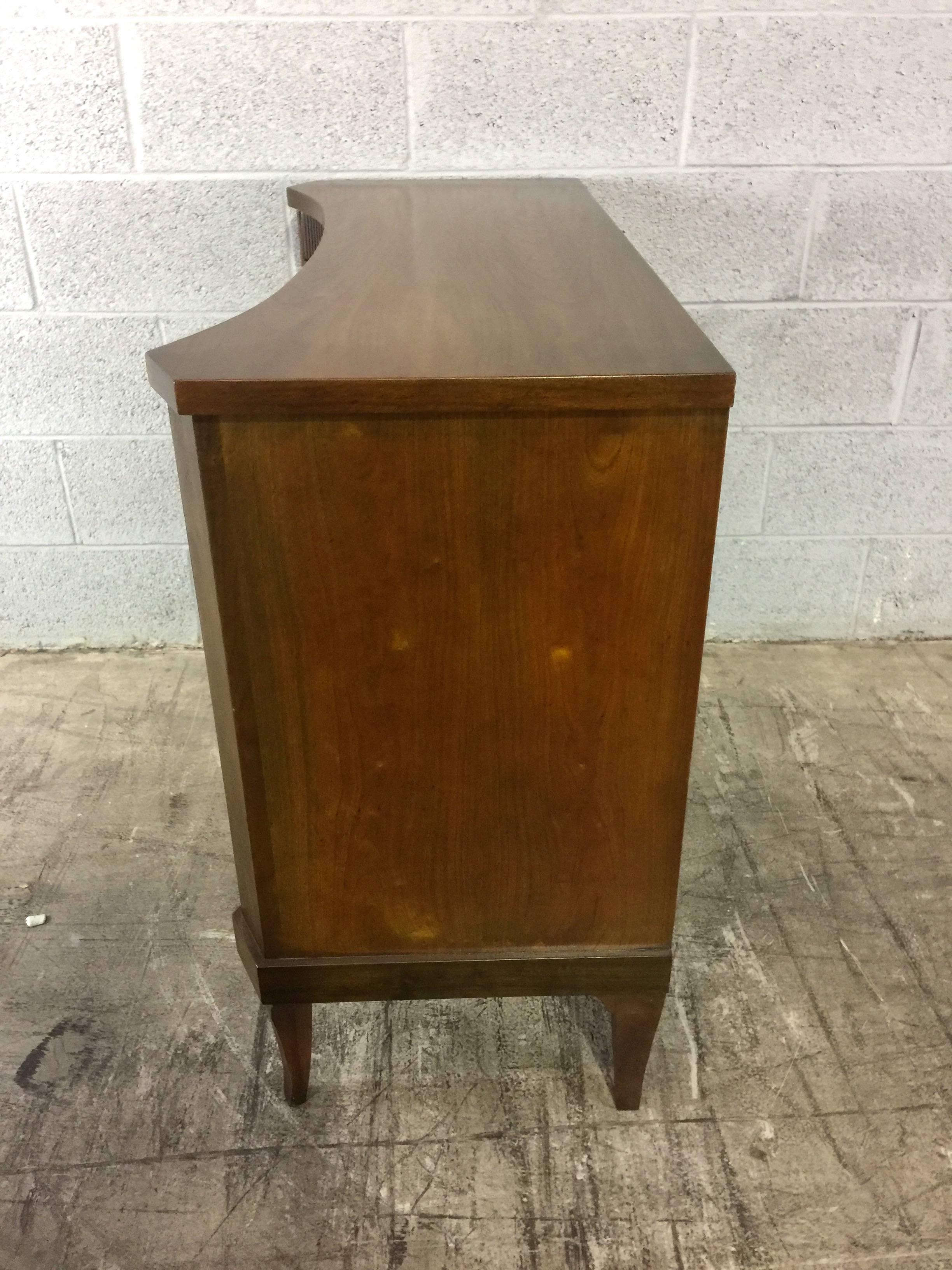 Mahogany Pair of Baker Reeded Tambour Bow Front Commodes