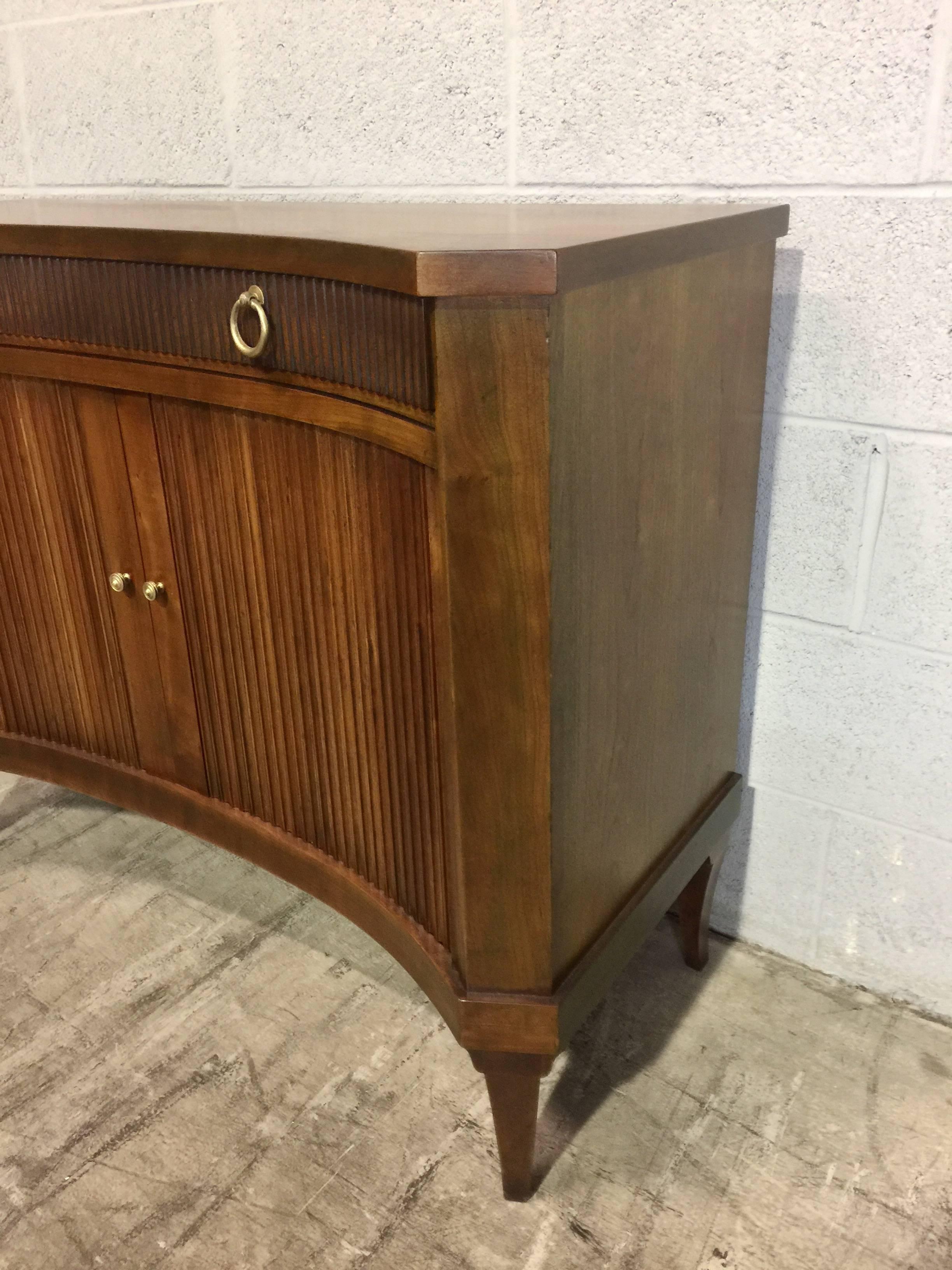 Mid-20th Century Pair of Baker Reeded Tambour Bow Front Commodes