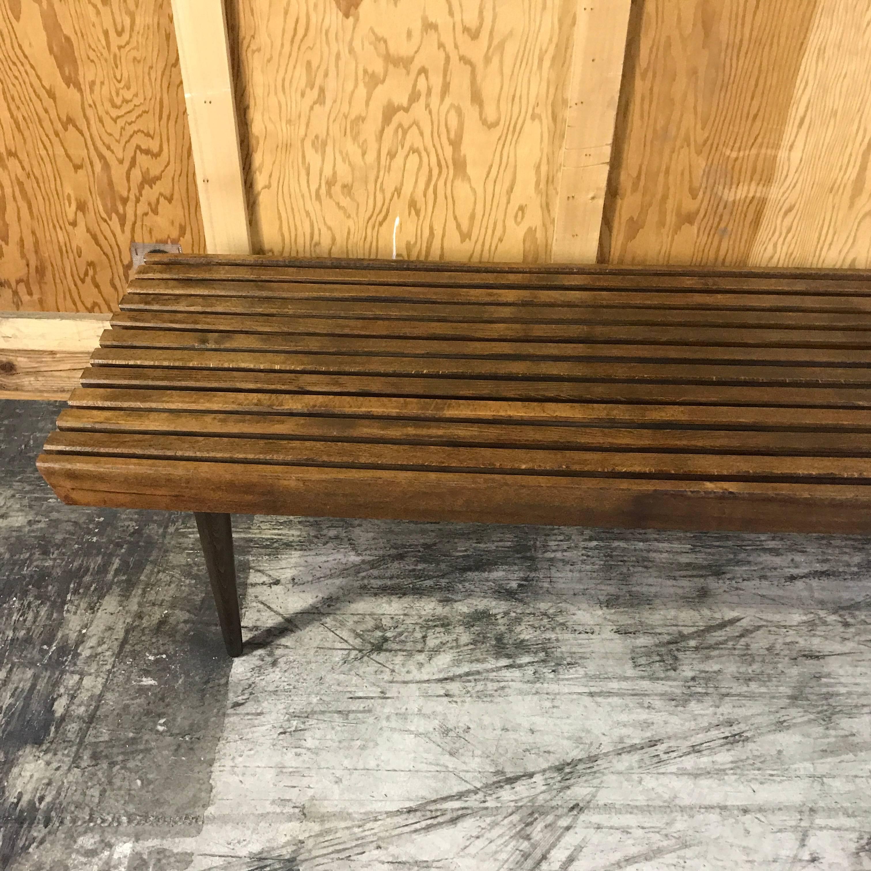 Stained Midcentury Teak Slat Bench or Table in the Style of George Nelson