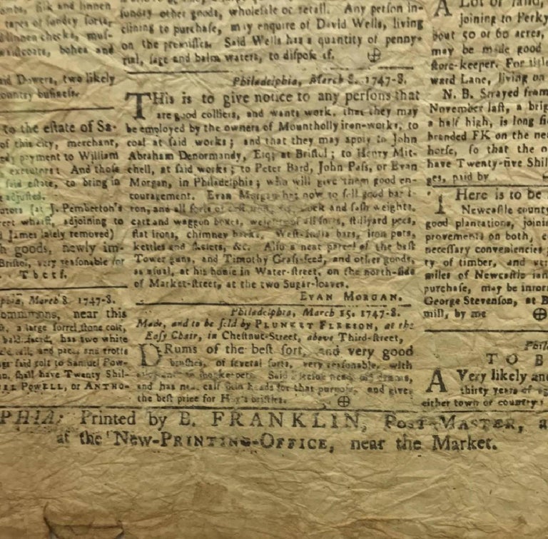 Original Edition of the Pennsylvania Gazette, Printed by Ben Franklin