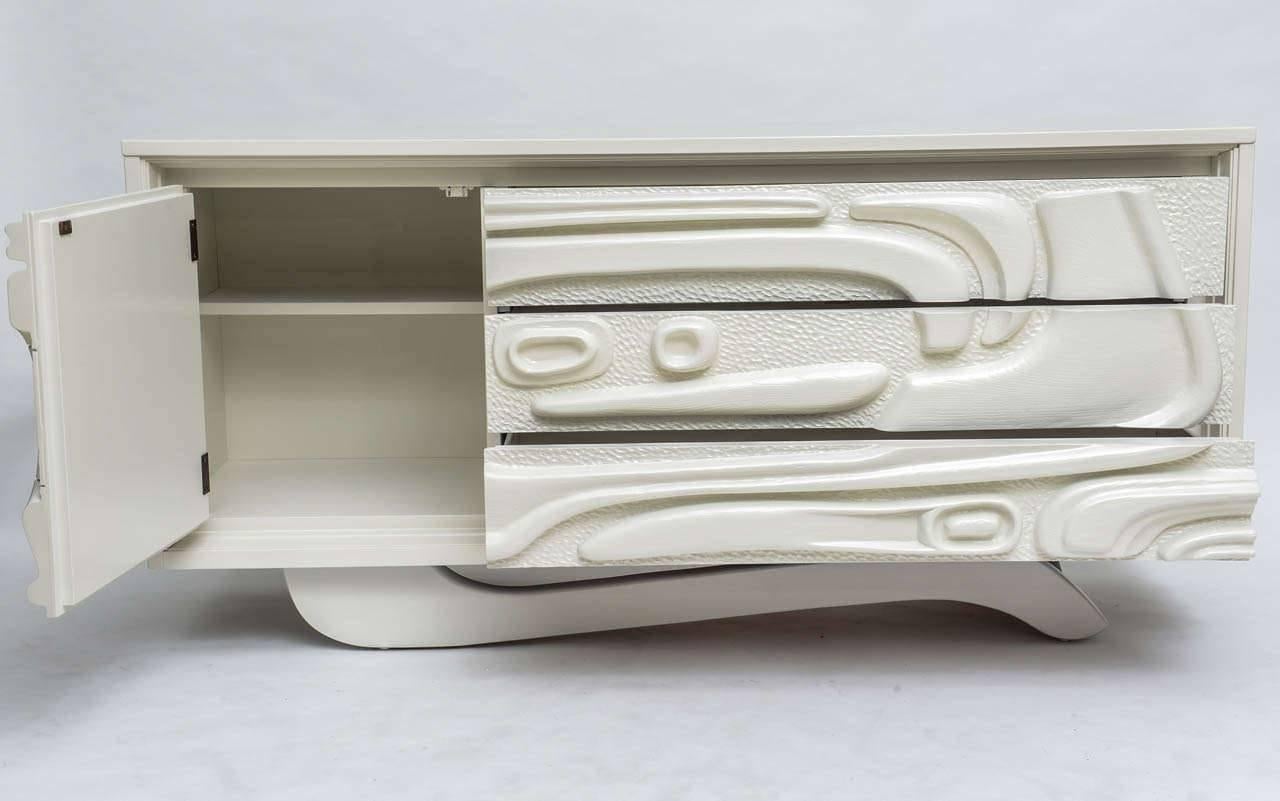 American Sculptural White Lacquered Witco Abstract Credenza or Dresser