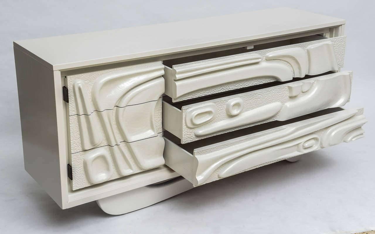 Mid-Century Modern Sculptural White Lacquered Witco Abstract Credenza or Dresser