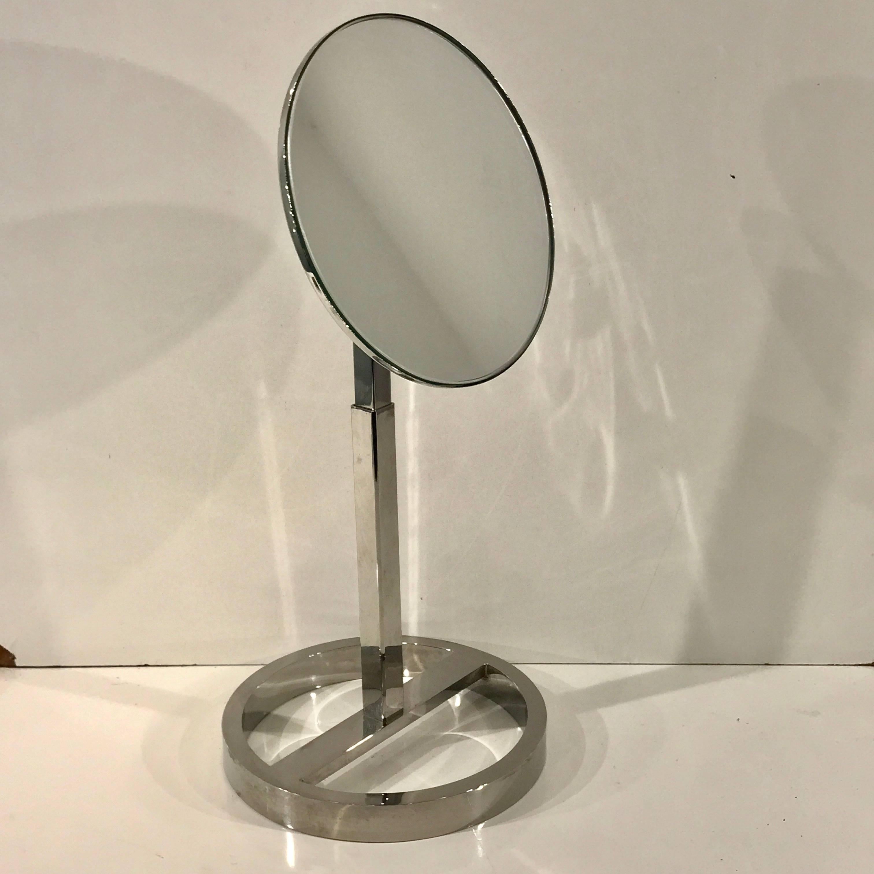 American Midcentury Chrome Vanity Mirror in the Style of Milo Baughman