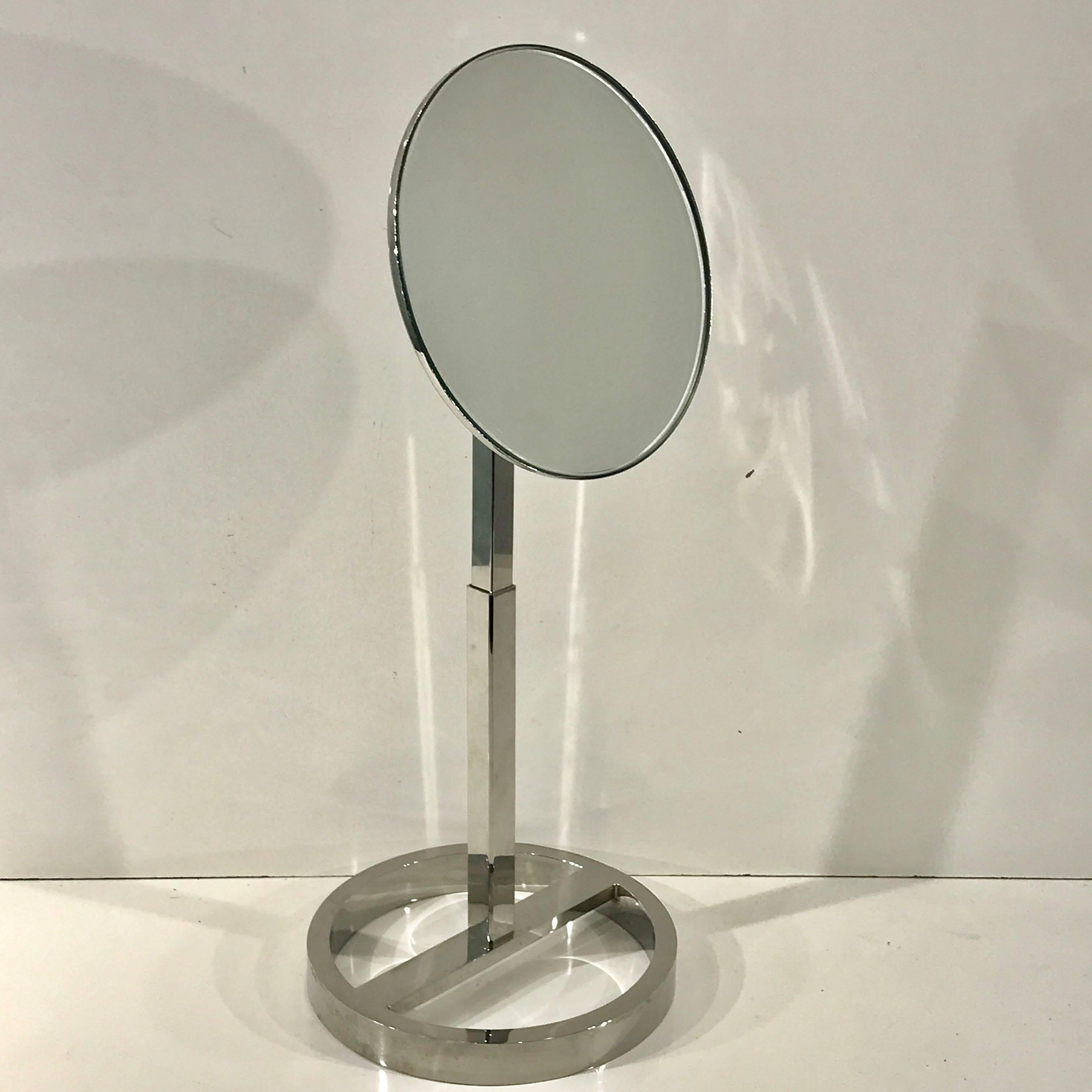 Polished Midcentury Chrome Vanity Mirror in the Style of Milo Baughman
