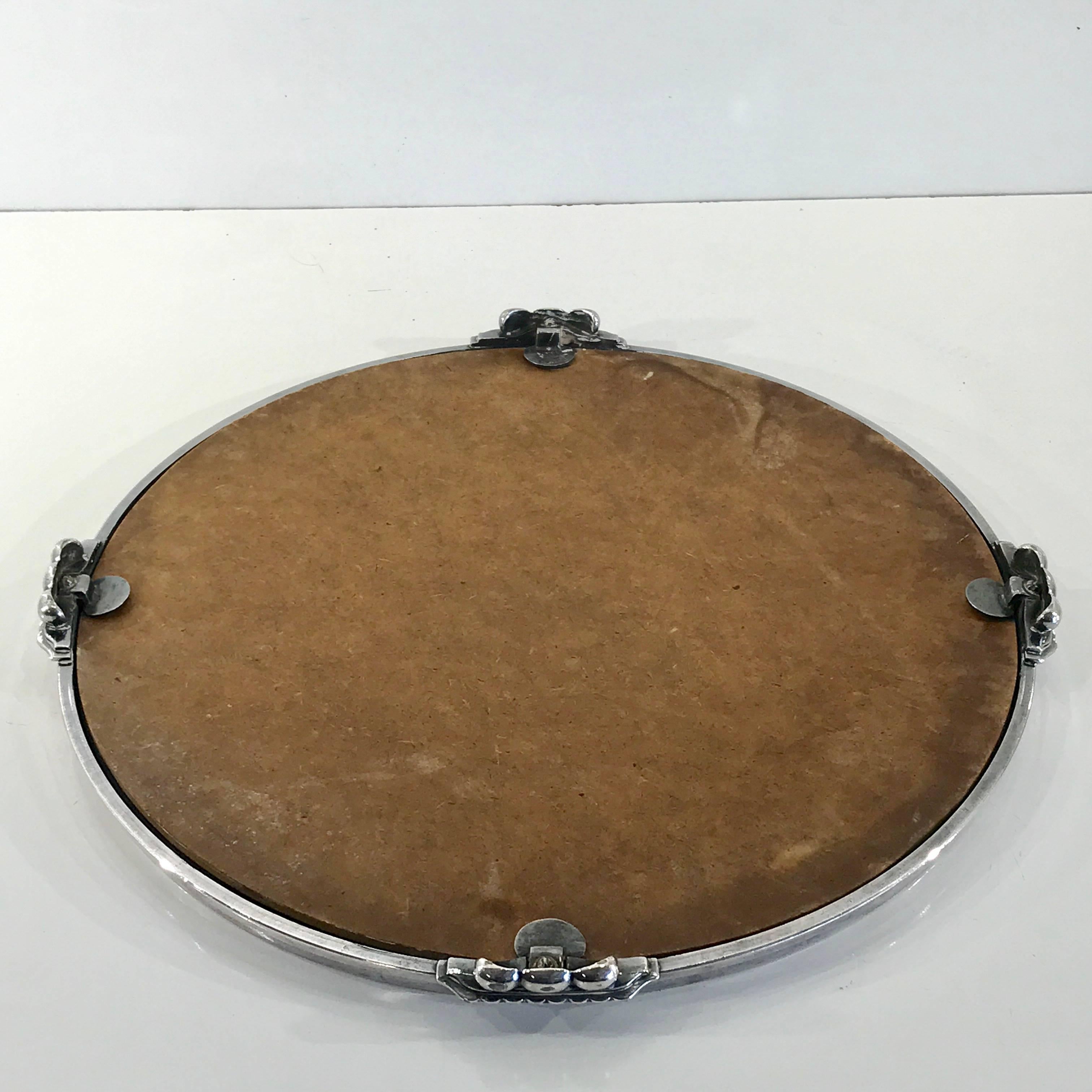 Mid-20th Century Silver Plated Art Deco Round Mirrored Plateau, by International Silver Co