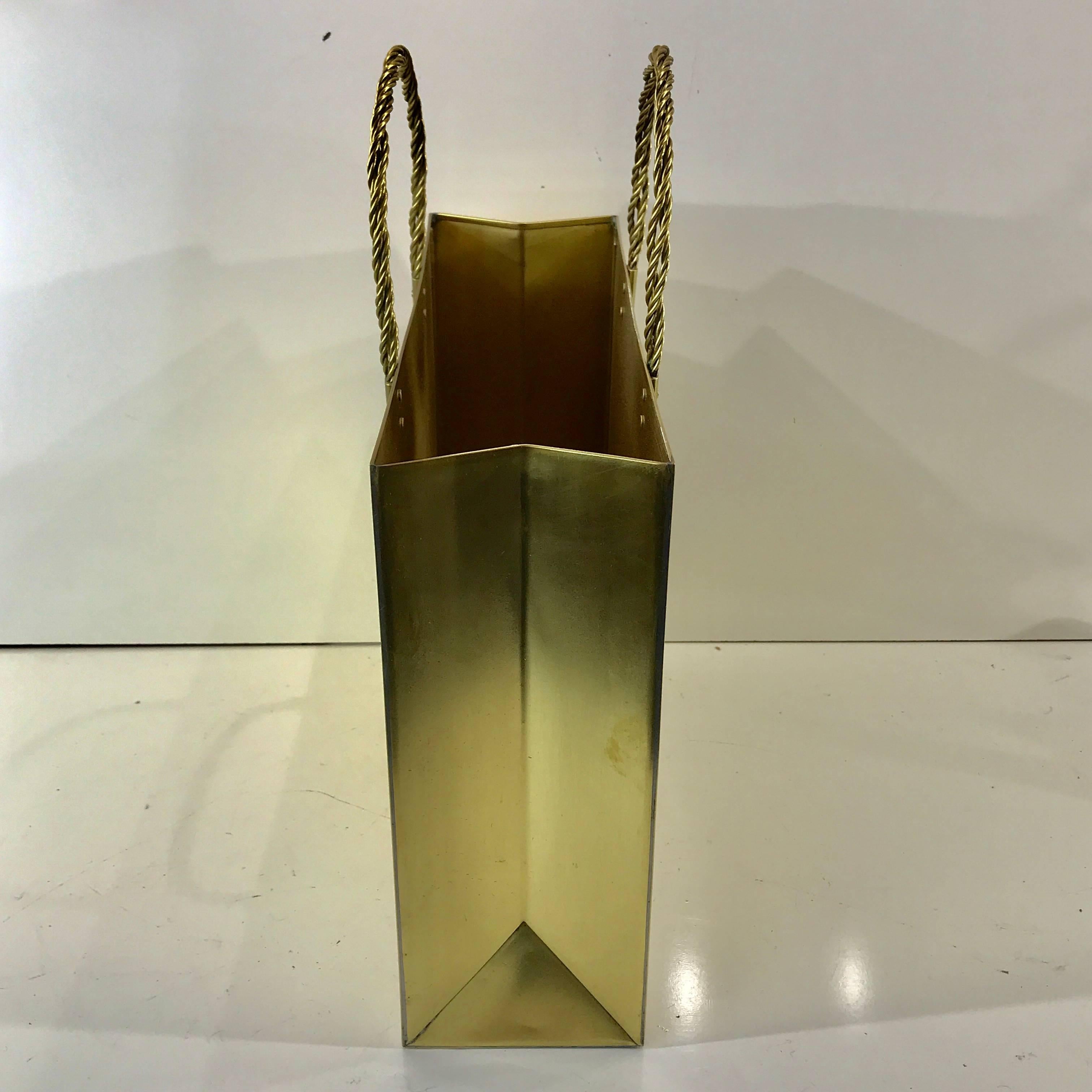 Mid-Century Modern Italian Midcentury Medium Brass Shopping Bag in the Manner of Gio Ponti