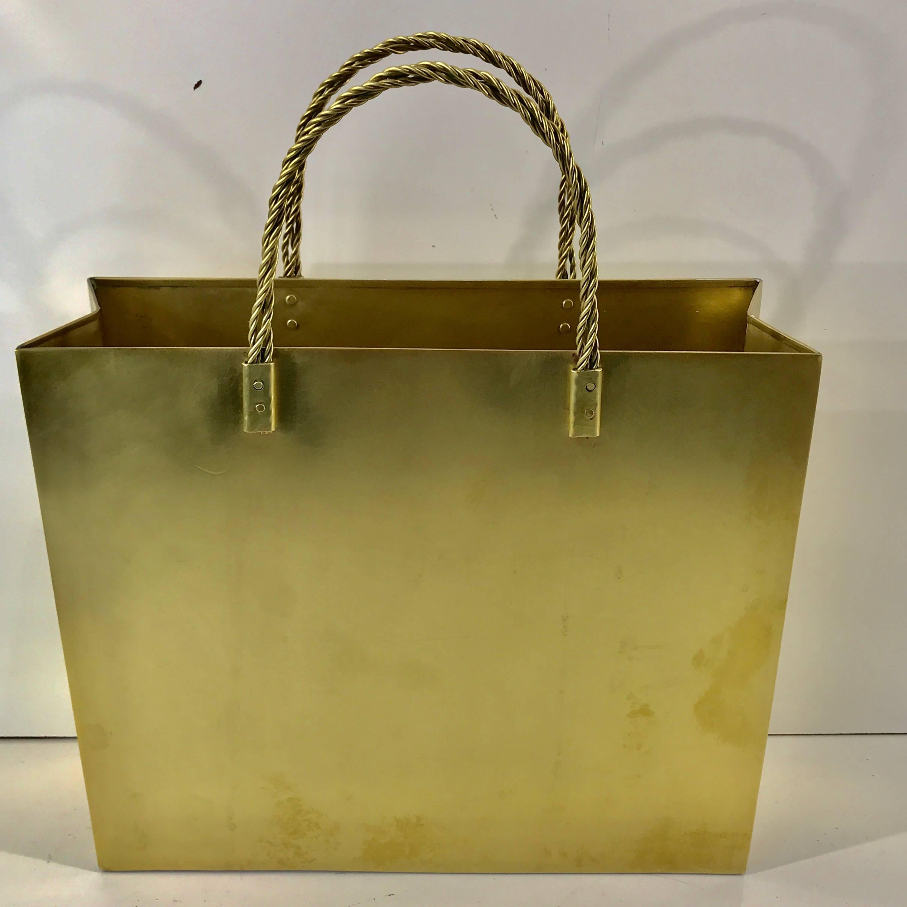 Italian Midcentury Medium Brass Shopping Bag in the Manner of Gio Ponti In Excellent Condition In West Palm Beach, FL