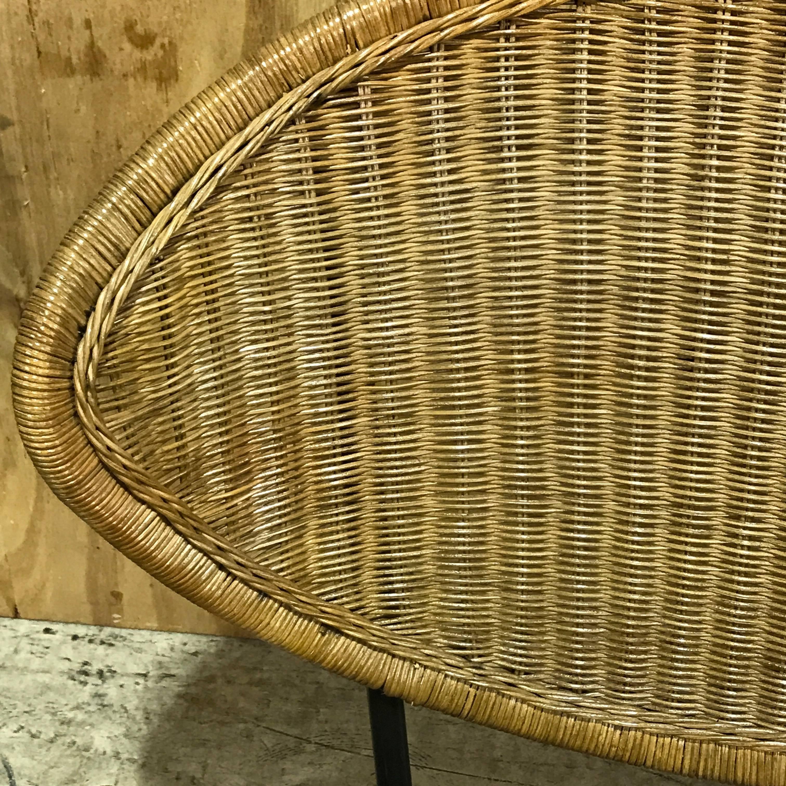 Pair of Midcentury Crescent Shaped Wicker Lounge Chairs, Restored 2