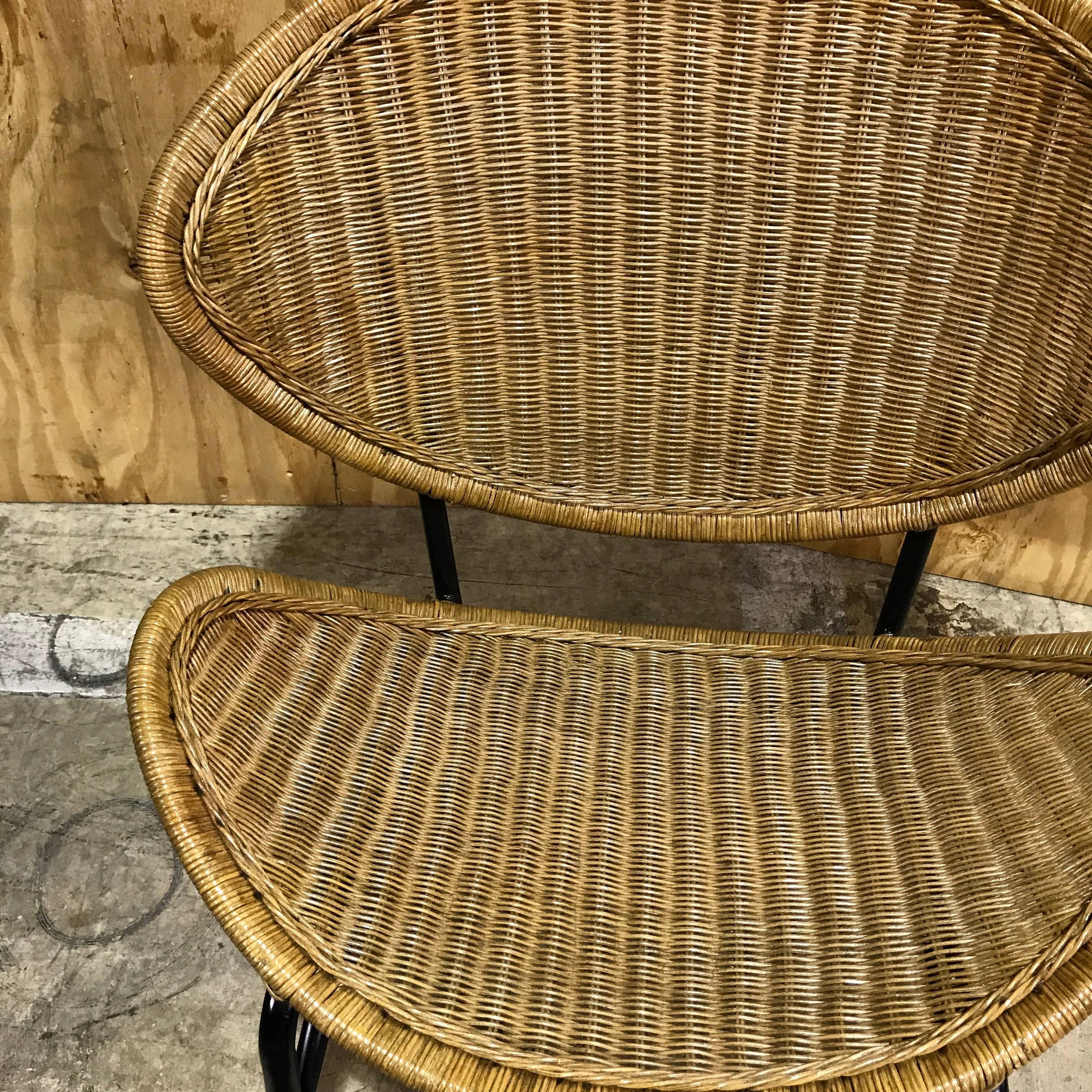 Pair of Midcentury Crescent Shaped Wicker Lounge Chairs, Restored 3