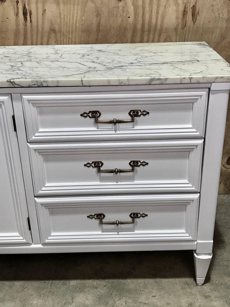 Parzinger Style White Lacquered MarbleTop Credenza or Sideboard For