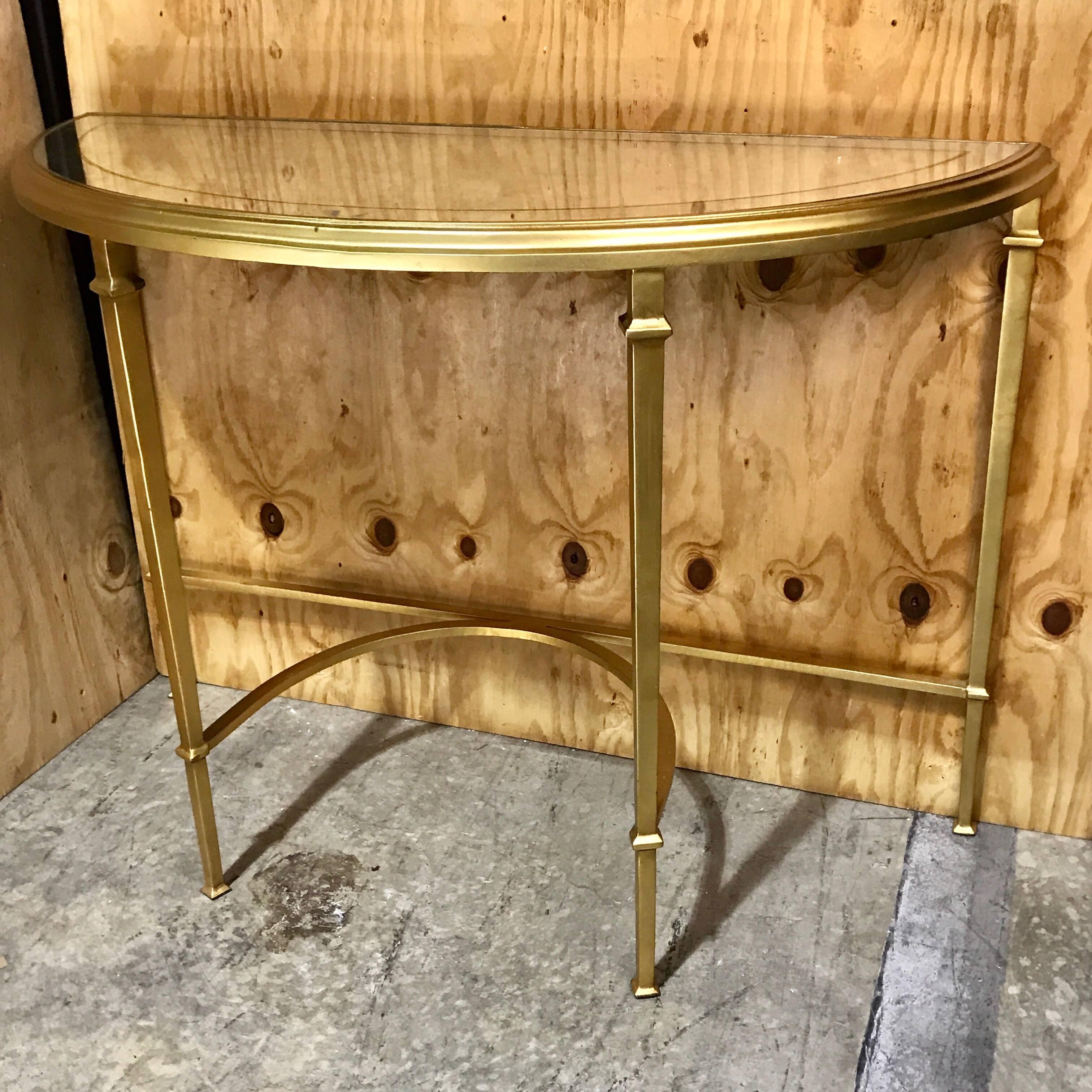 Modern Gilt Bronze and Eglomise Mirrored Console Table In Excellent Condition In West Palm Beach, FL
